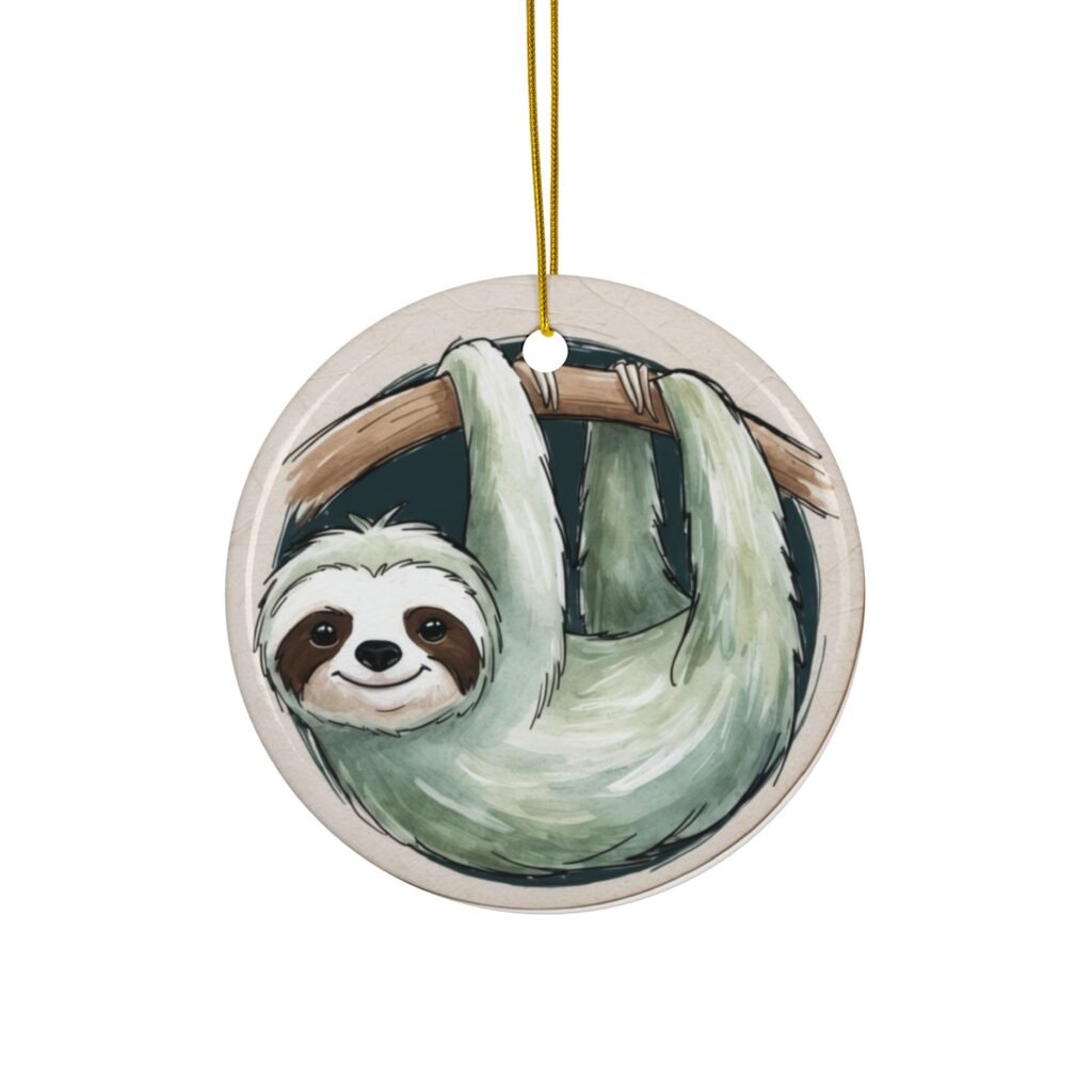 Sammy the Sloth Ceramic Slothmas Ornaments - 2-Sided Print (1pc, 3pcs, 5pcs, 10pcs) Christmas Ornament