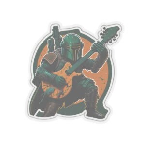 Mandalorian-inspired Bounty Hunter playing the guitar (Kiss-Cut Stickers)