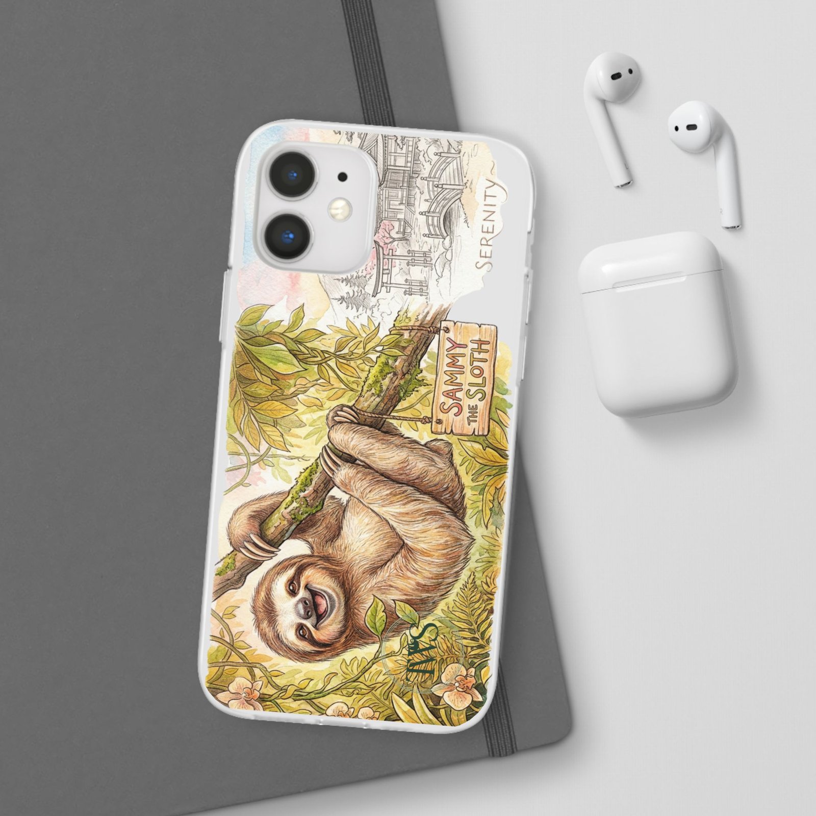 Sloth Phone Case – "Sammy the Sloth" Cute Botanical iPhone Flexi Case - Image 39