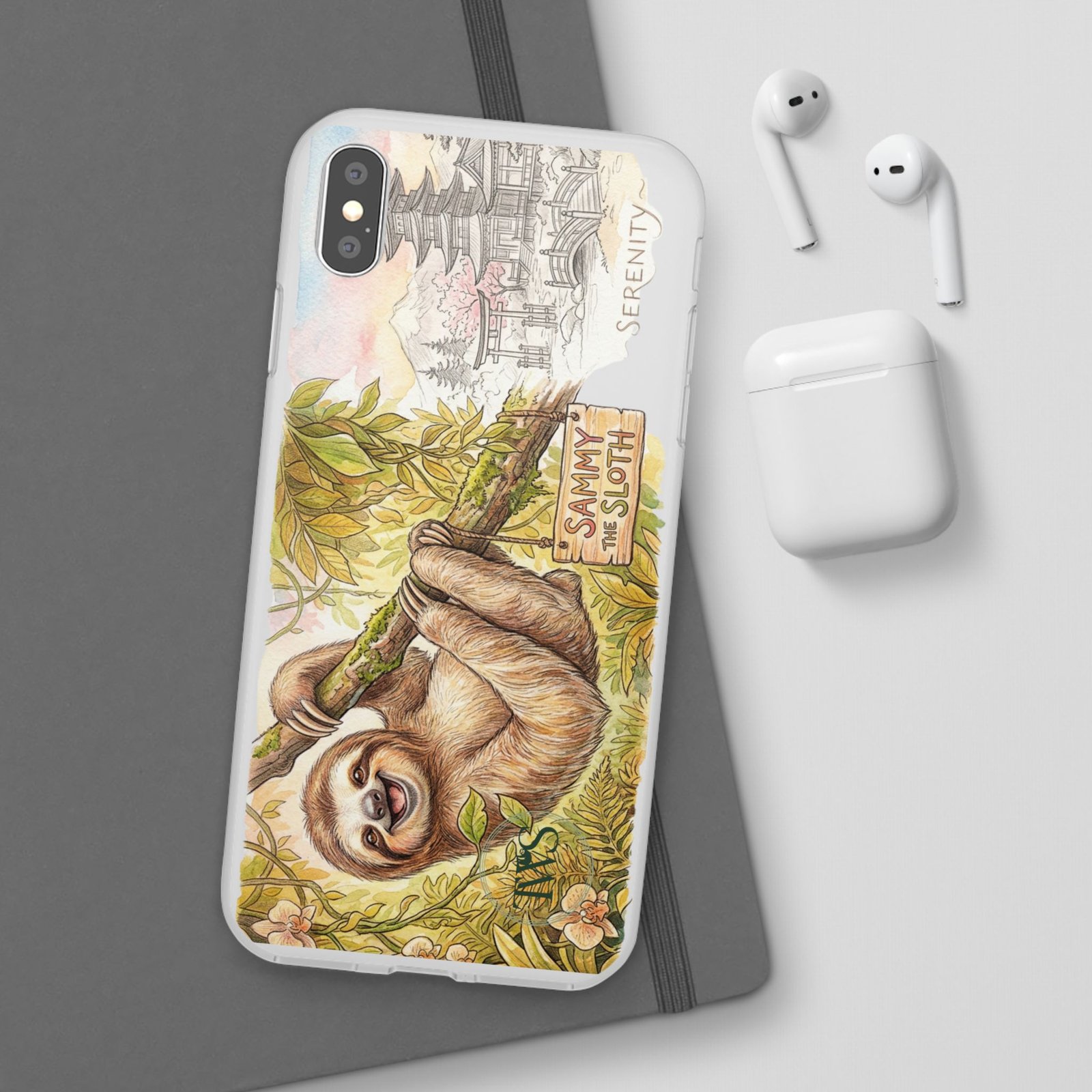 Sloth Phone Case – "Sammy the Sloth" Cute Botanical iPhone Flexi Case - Image 24