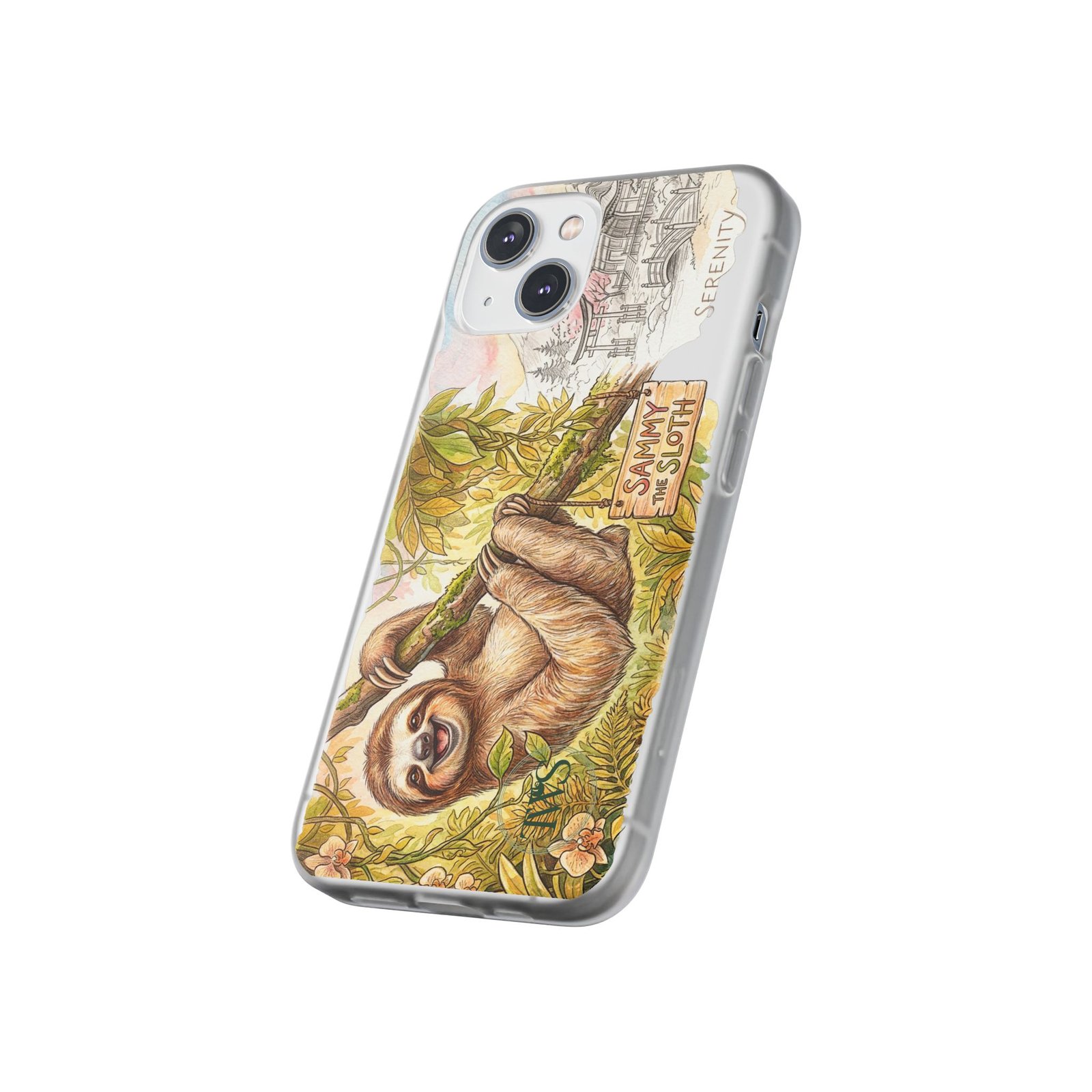 Sloth Phone Case – "Sammy the Sloth" Cute Botanical iPhone Flexi Case - Image 207