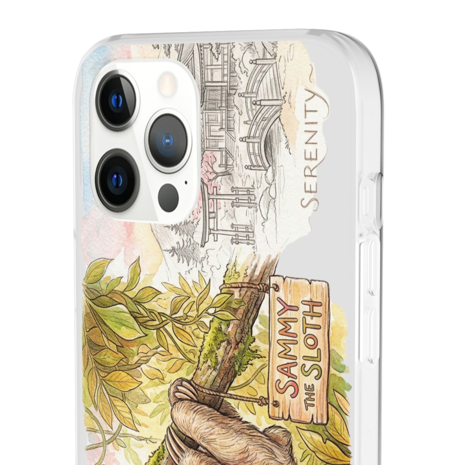 Sloth Phone Case – "Sammy the Sloth" Cute Botanical iPhone Flexi Case - Image 44