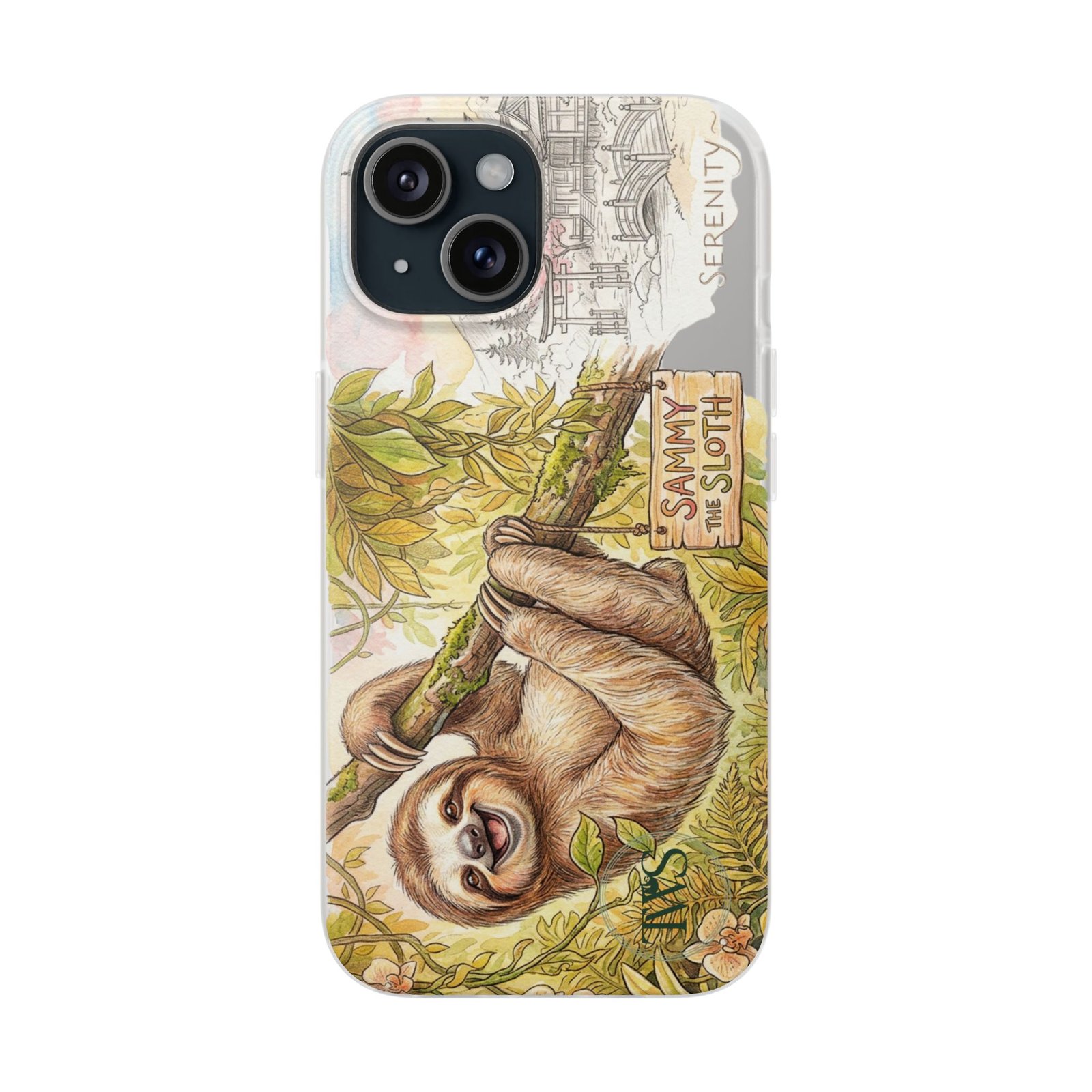 Sloth Phone Case – "Sammy the Sloth" Cute Botanical iPhone Flexi Case - Image 248