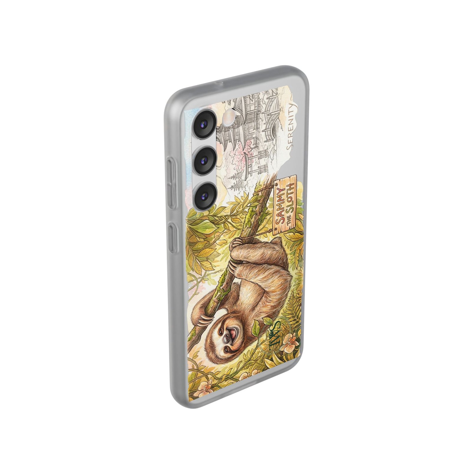 Sloth Phone Case – "Sammy the Sloth" Cute Botanical iPhone Flexi Case - Image 222