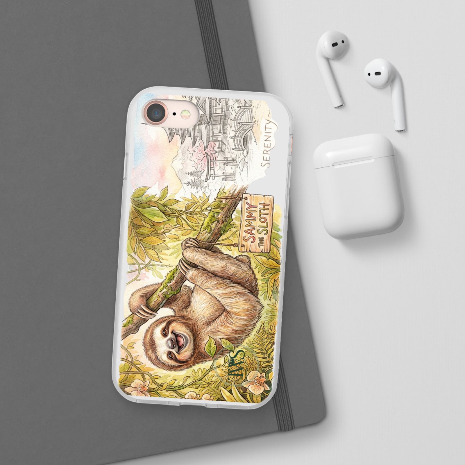 Sloth Phone Case – "Sammy the Sloth" Cute Botanical iPhone Flexi Case - Image 3