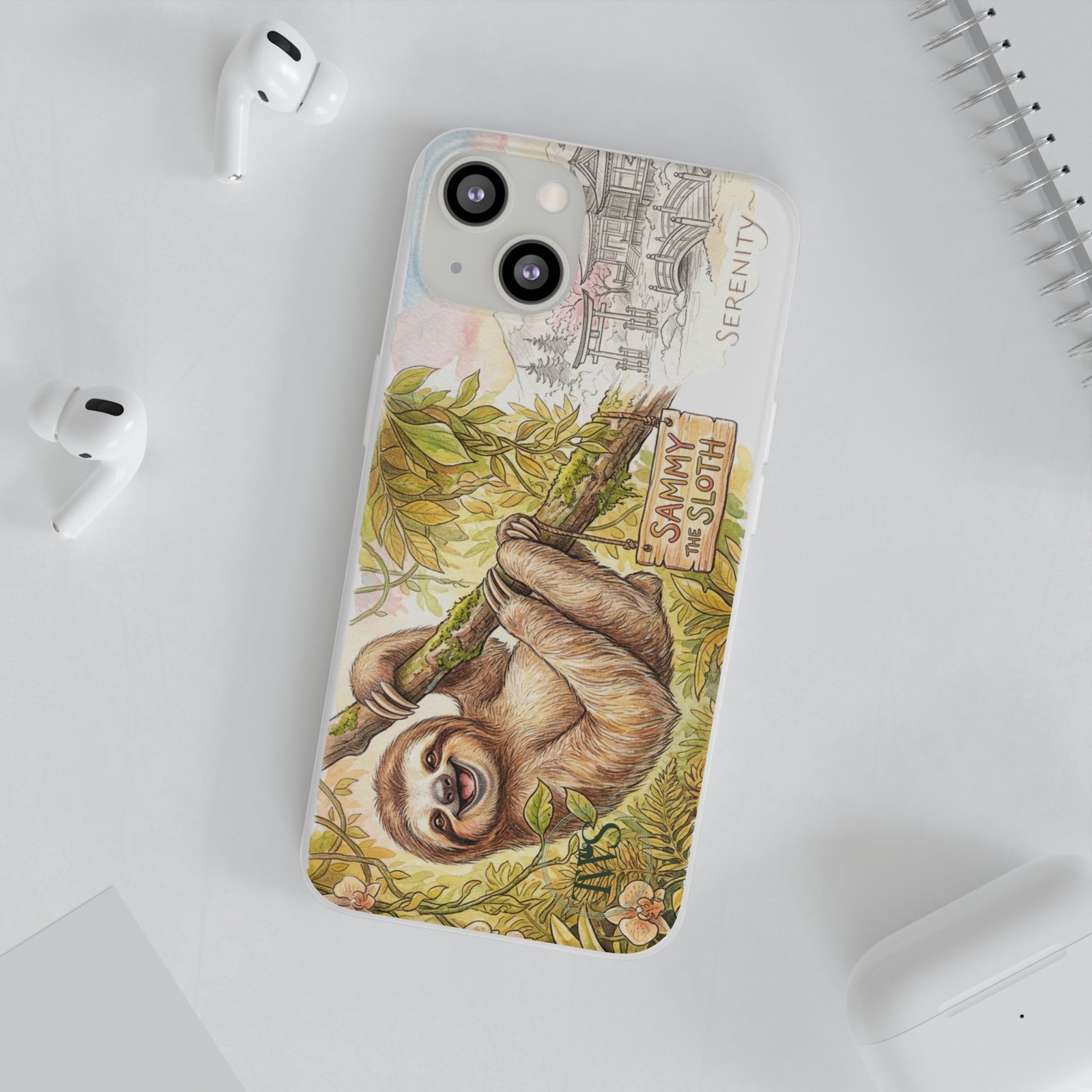 Sloth Phone Case – "Sammy the Sloth" Cute Botanical iPhone Flexi Case - Image 132