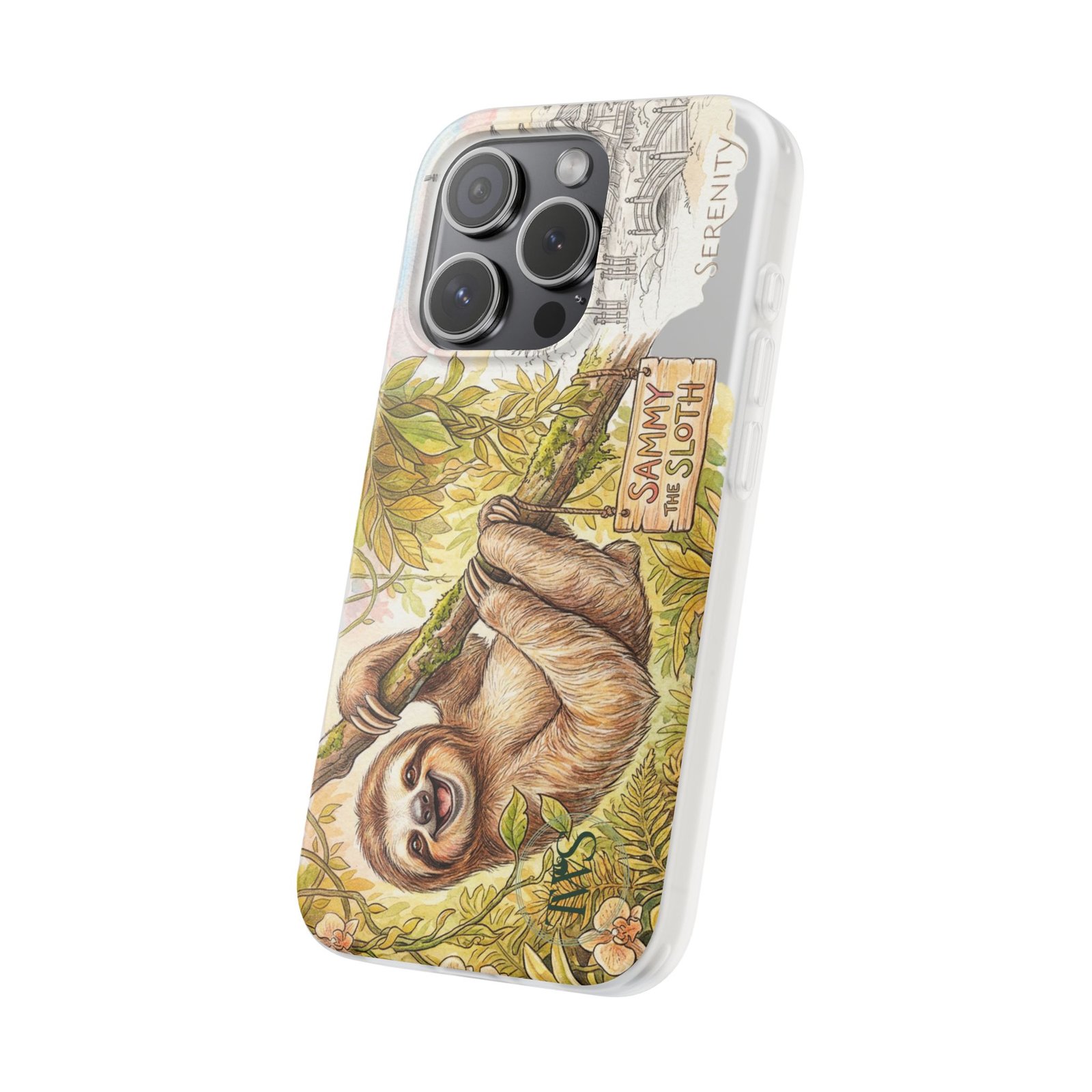 Sloth Phone Case – "Sammy the Sloth" Cute Botanical iPhone Flexi Case - Image 237