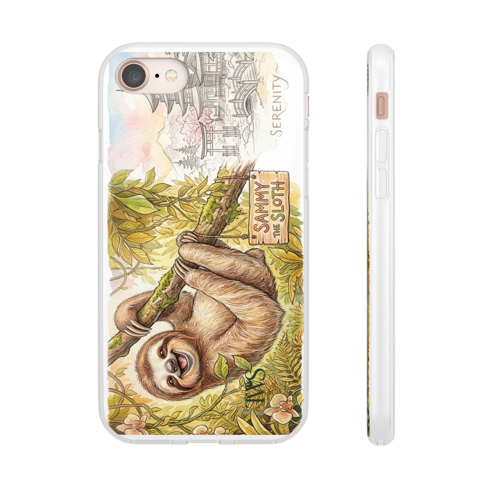 Sloth Phone Case – "Sammy the Sloth" Cute Botanical iPhone Flexi Case