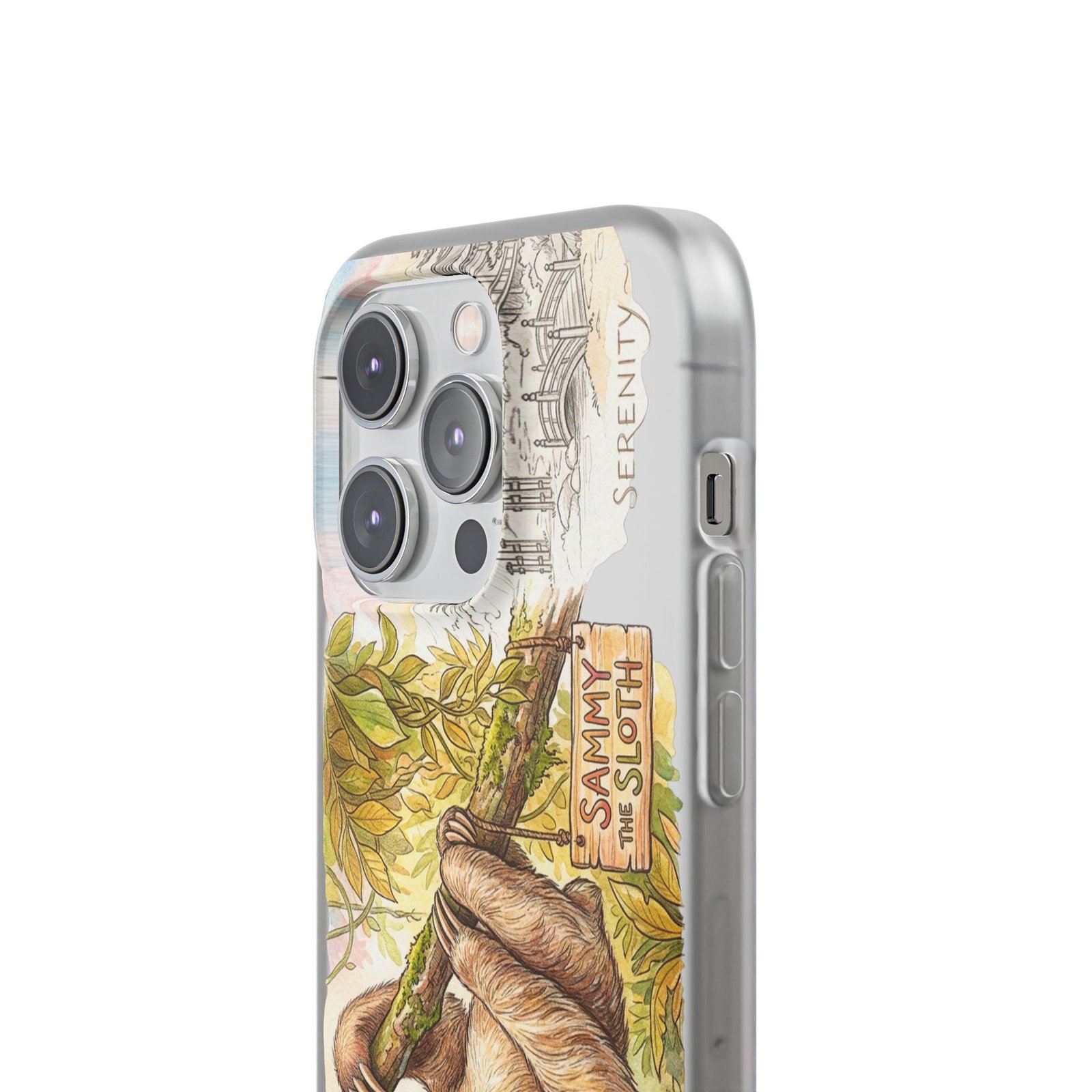 Sloth Phone Case – "Sammy the Sloth" Cute Botanical iPhone Flexi Case - Image 209