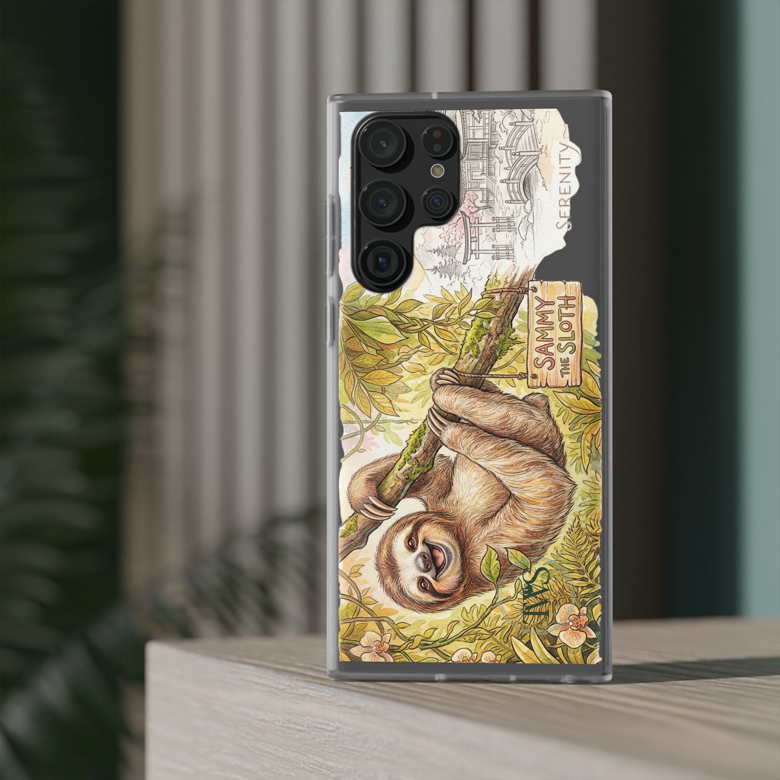 Sloth Phone Case – "Sammy the Sloth" Cute Botanical iPhone Flexi Case - Image 165