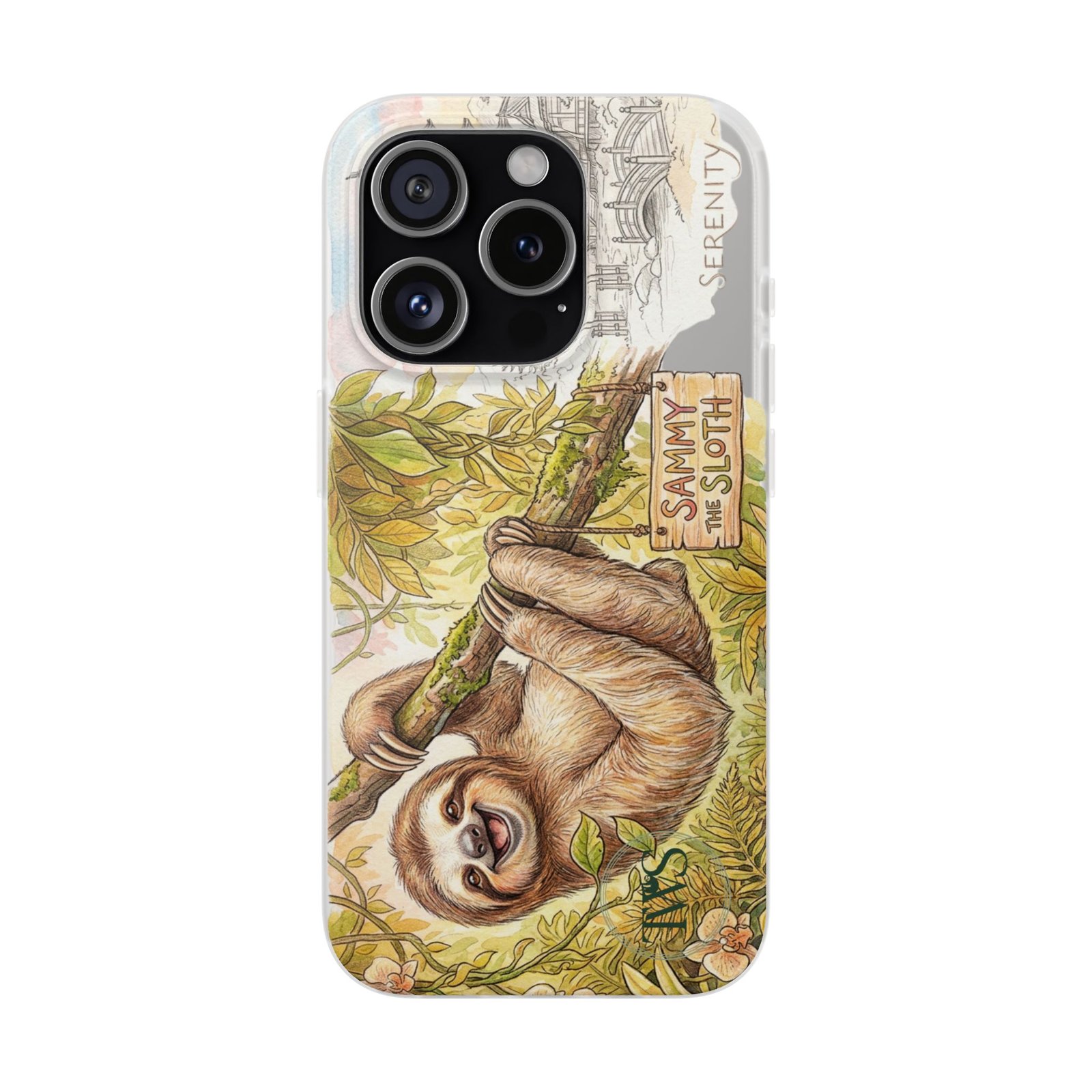 Sloth Phone Case – "Sammy the Sloth" Cute Botanical iPhone Flexi Case - Image 236