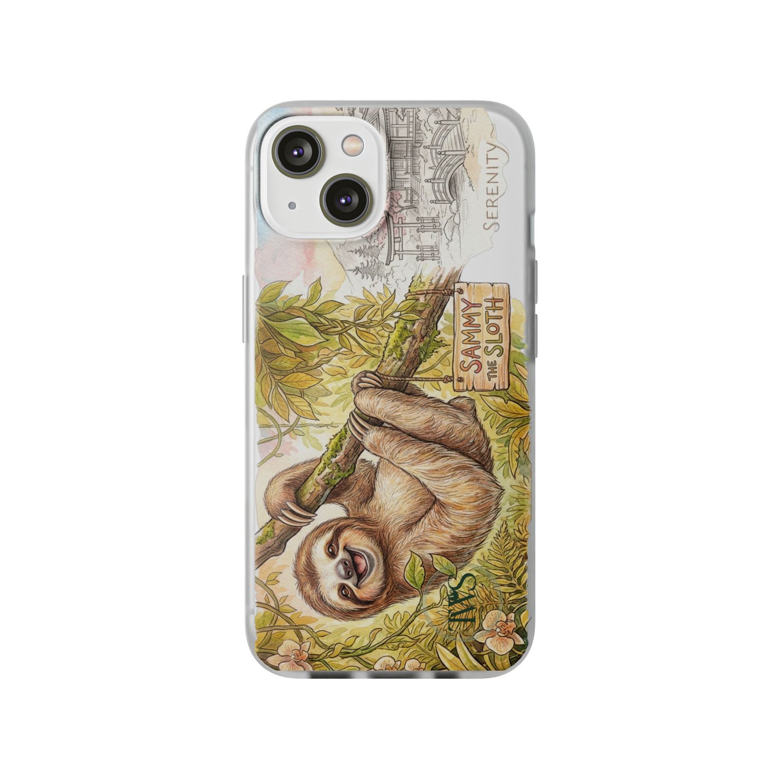 Sloth Phone Case – "Sammy the Sloth" Cute Botanical iPhone Flexi Case - Image 176