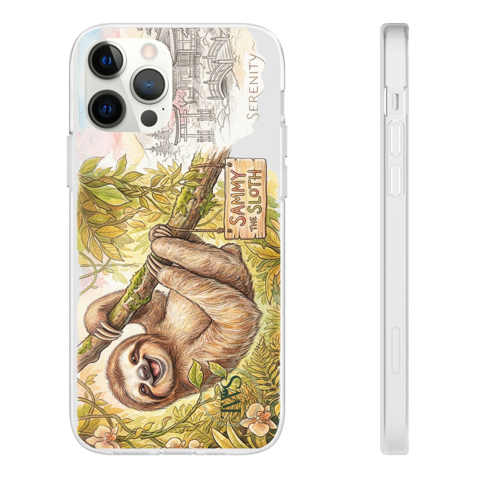 Sloth Phone Case – "Sammy the Sloth" Cute Botanical iPhone Flexi Case - Image 70