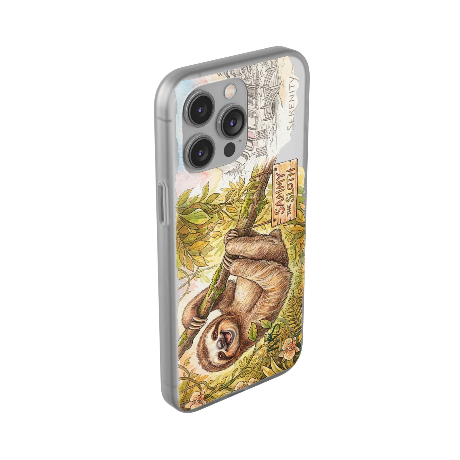 Sloth Phone Case – "Sammy the Sloth" Cute Botanical iPhone Flexi Case - Image 190