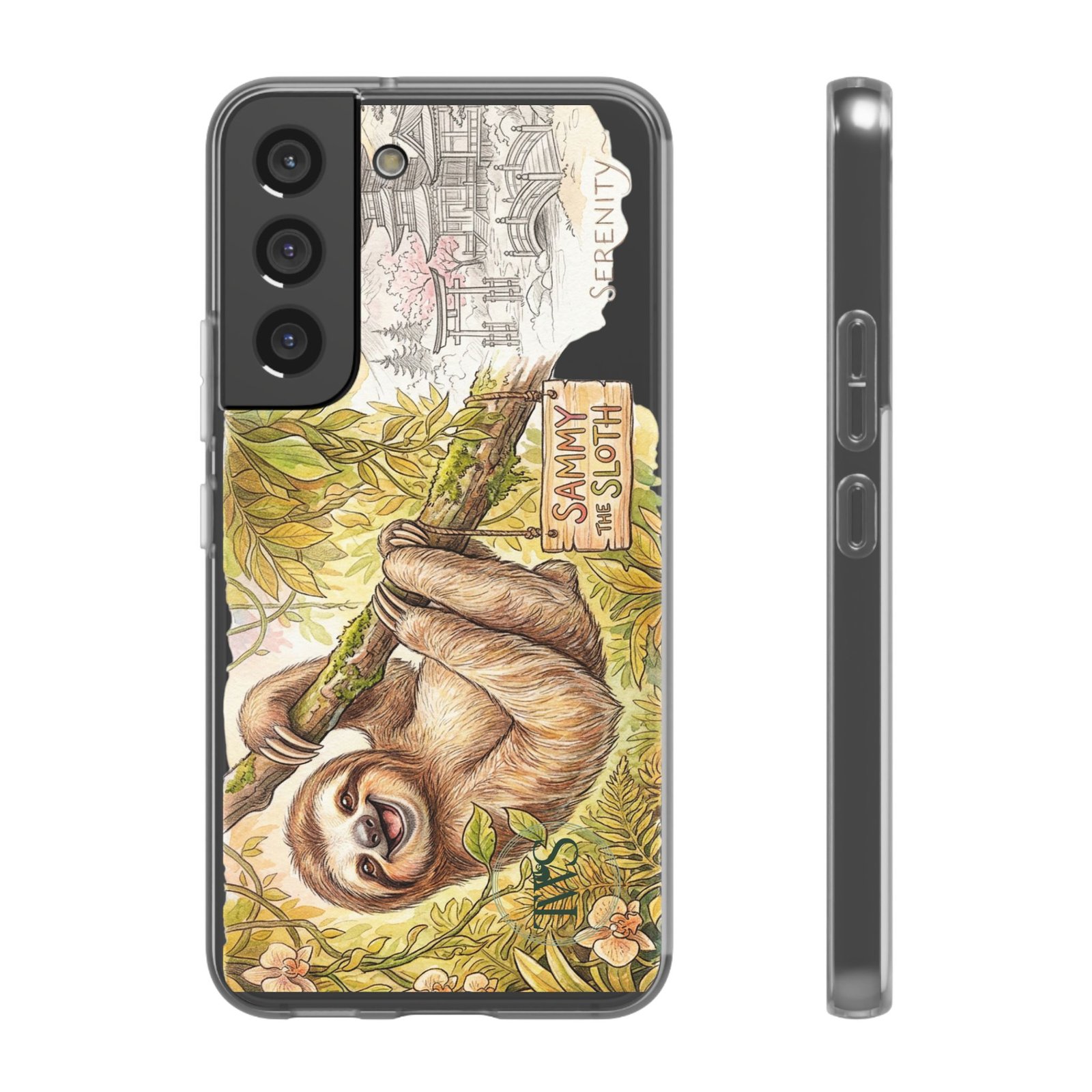 Sloth Phone Case – "Sammy the Sloth" Cute Botanical iPhone Flexi Case - Image 167