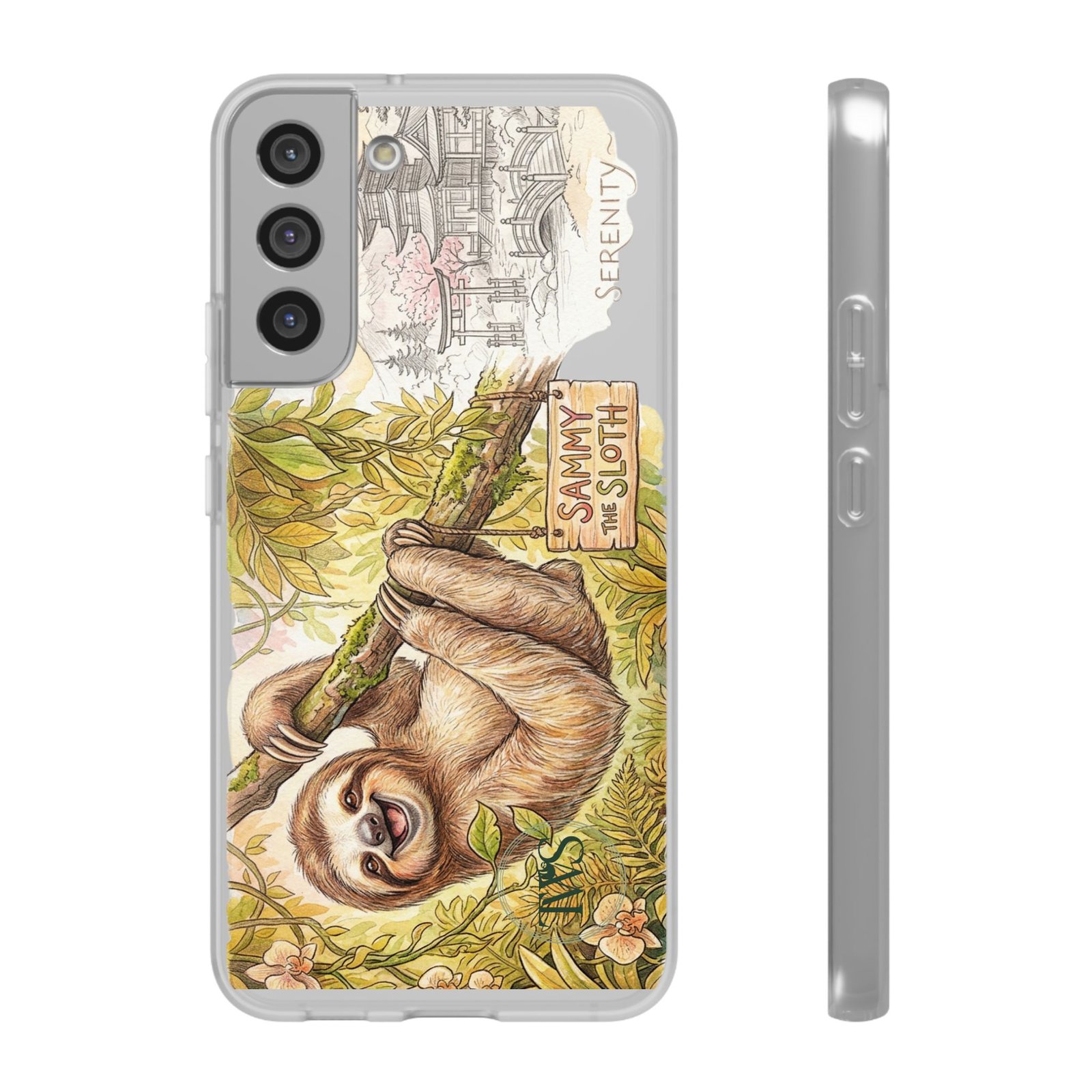 Sloth Phone Case – "Sammy the Sloth" Cute Botanical iPhone Flexi Case - Image 159