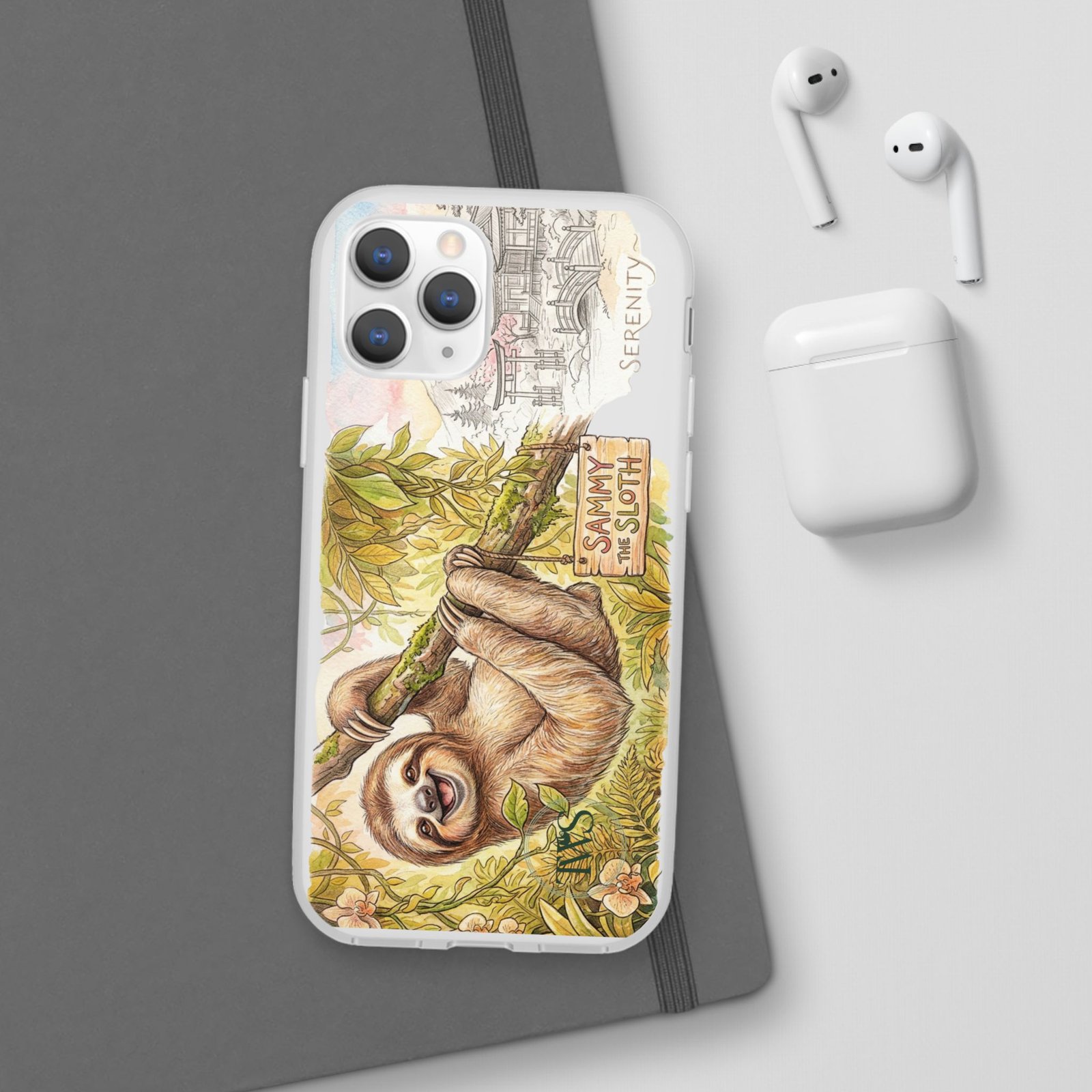 Sloth Phone Case – "Sammy the Sloth" Cute Botanical iPhone Flexi Case - Image 30