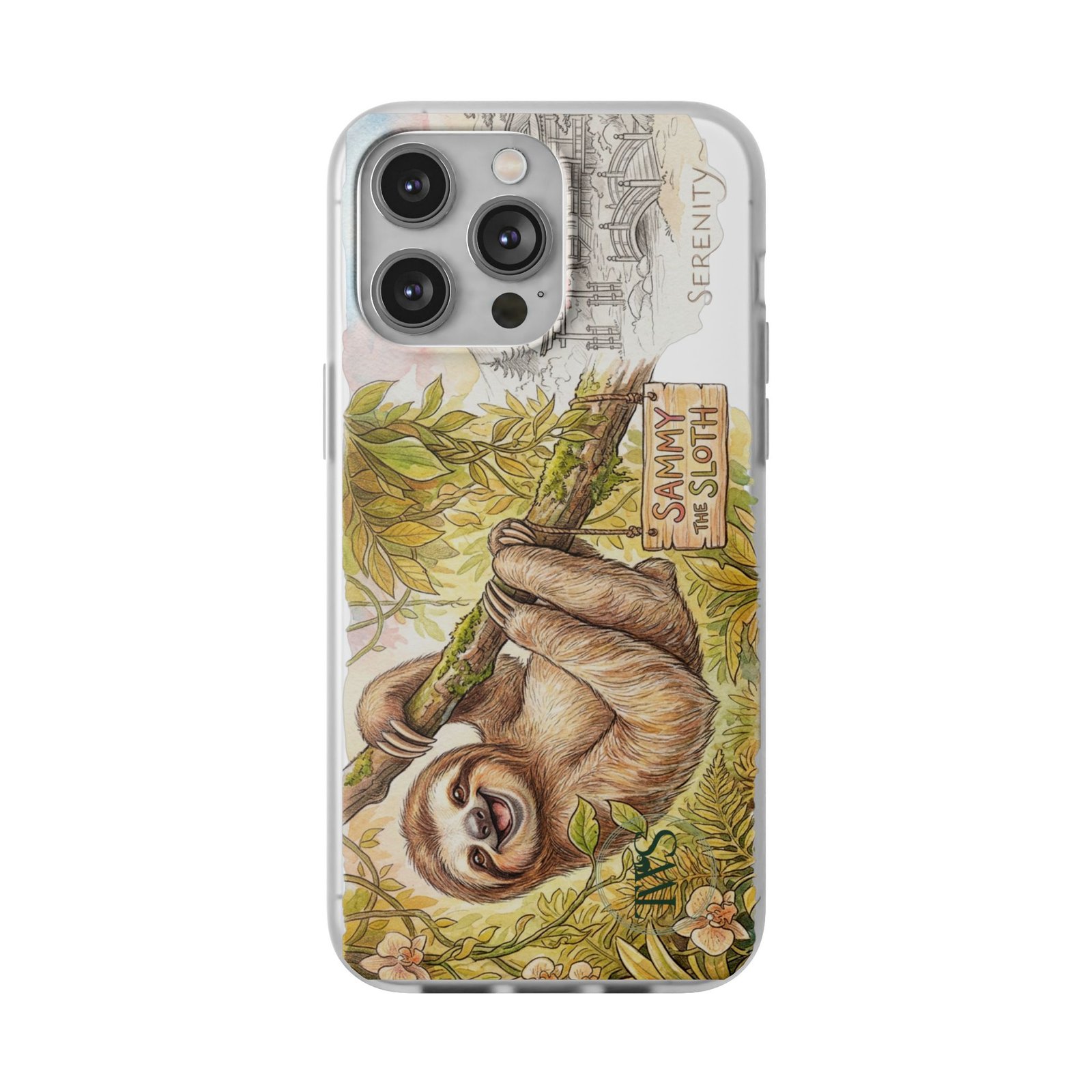 Sloth Phone Case – "Sammy the Sloth" Cute Botanical iPhone Flexi Case - Image 216