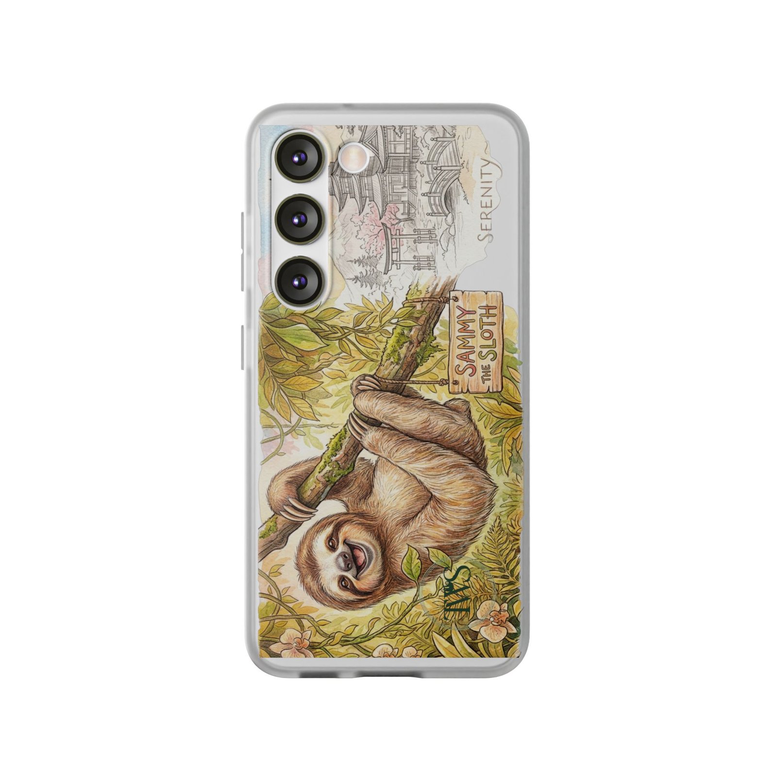 Sloth Phone Case – "Sammy the Sloth" Cute Botanical iPhone Flexi Case - Image 192