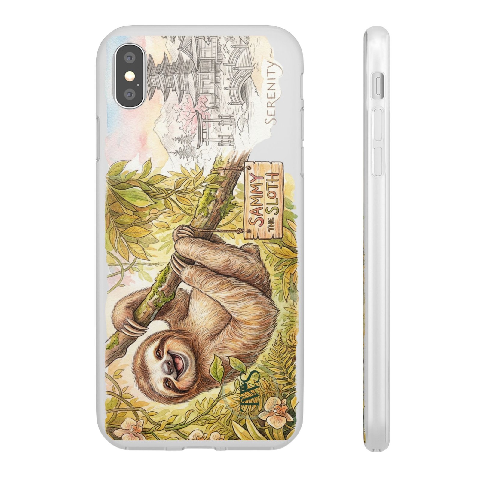 Sloth Phone Case – "Sammy the Sloth" Cute Botanical iPhone Flexi Case - Image 98