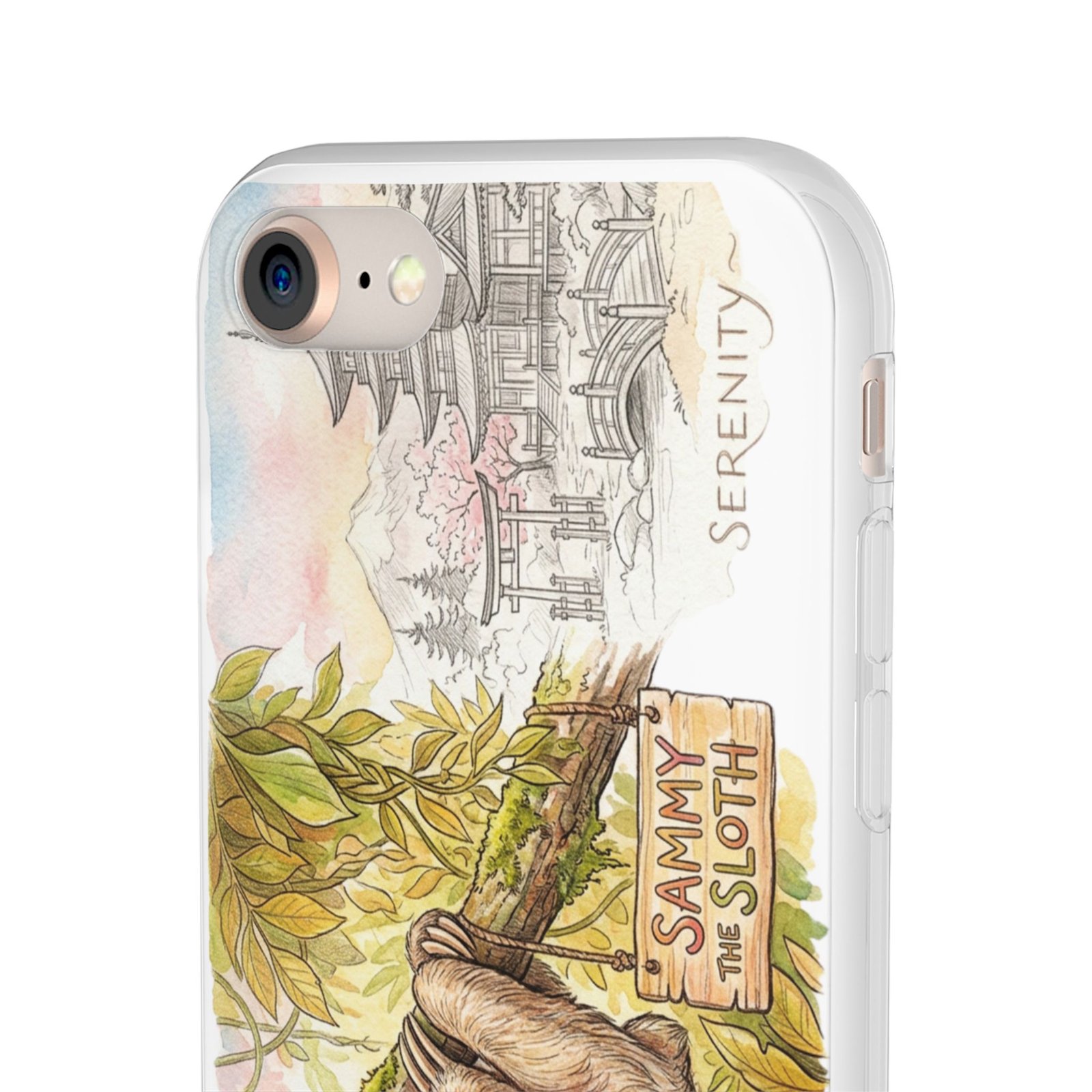 Sloth Phone Case – "Sammy the Sloth" Cute Botanical iPhone Flexi Case - Image 2
