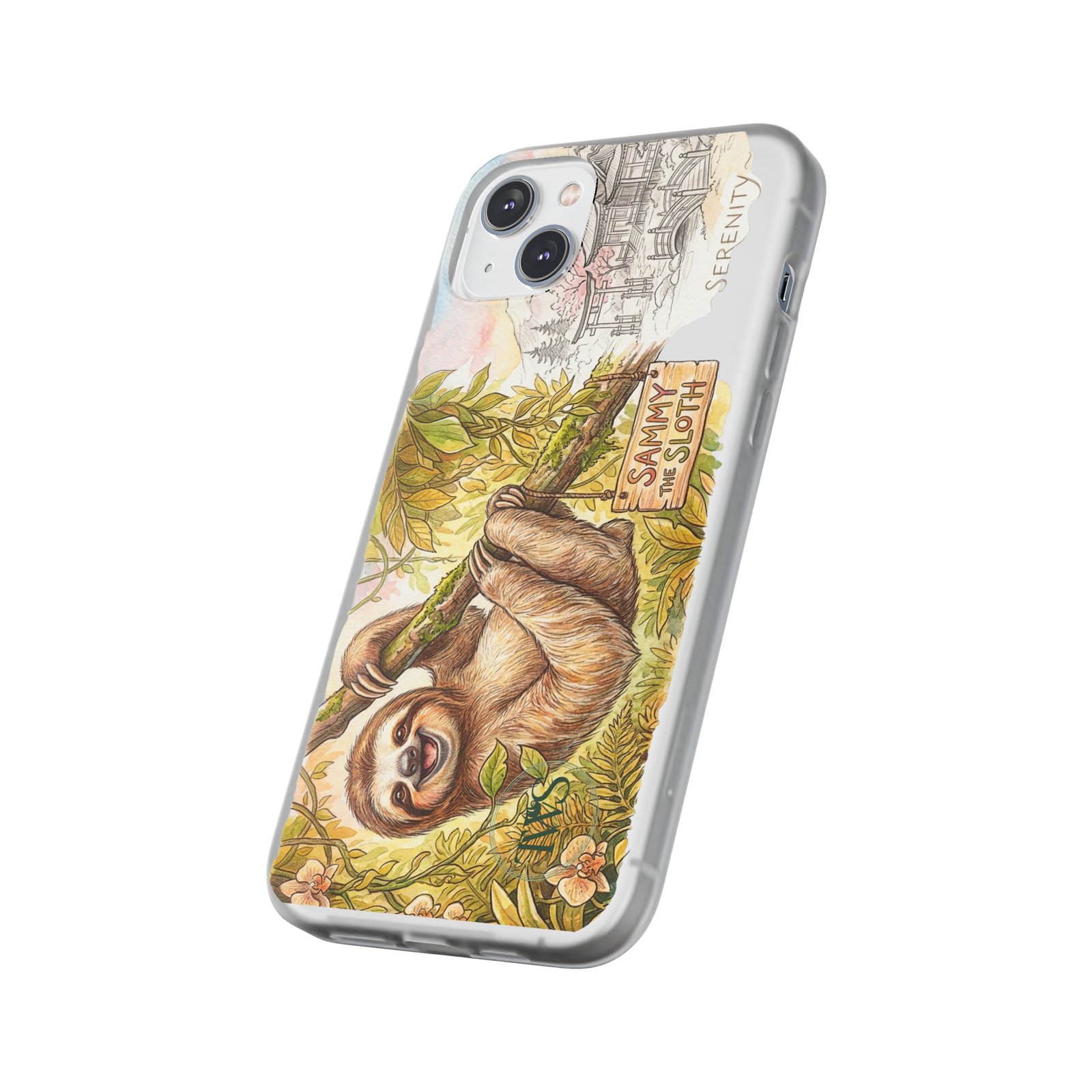 Sloth Phone Case – "Sammy the Sloth" Cute Botanical iPhone Flexi Case - Image 215