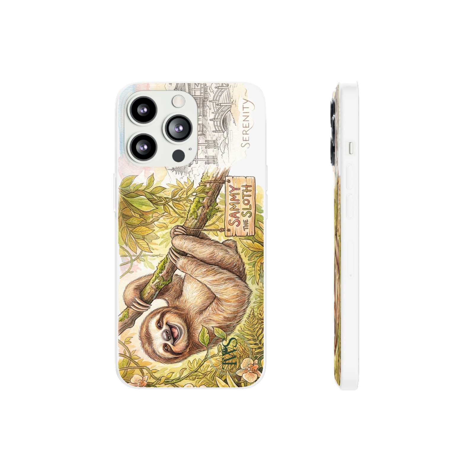 Sloth Phone Case – "Sammy the Sloth" Cute Botanical iPhone Flexi Case - Image 112