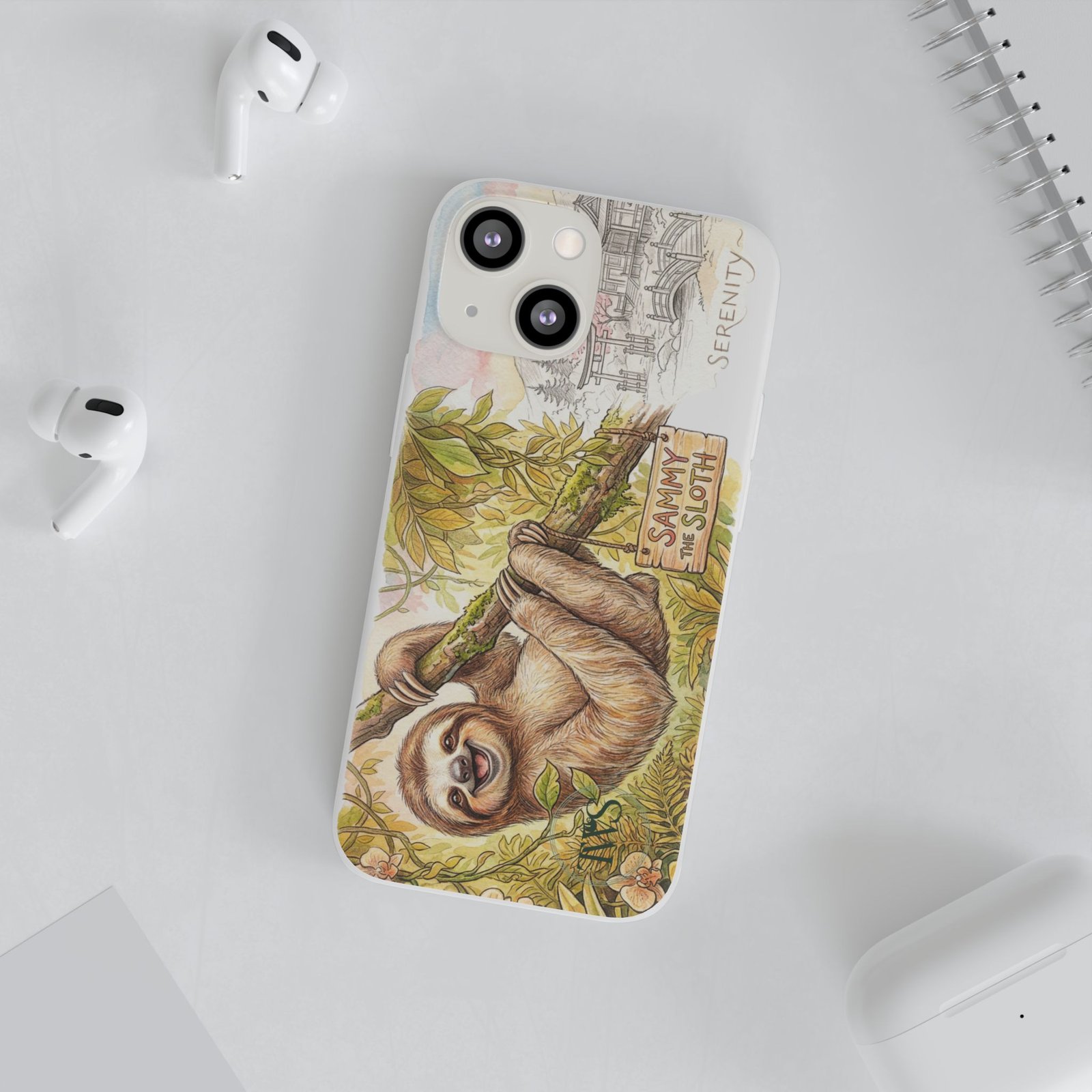 Sloth Phone Case – "Sammy the Sloth" Cute Botanical iPhone Flexi Case - Image 111