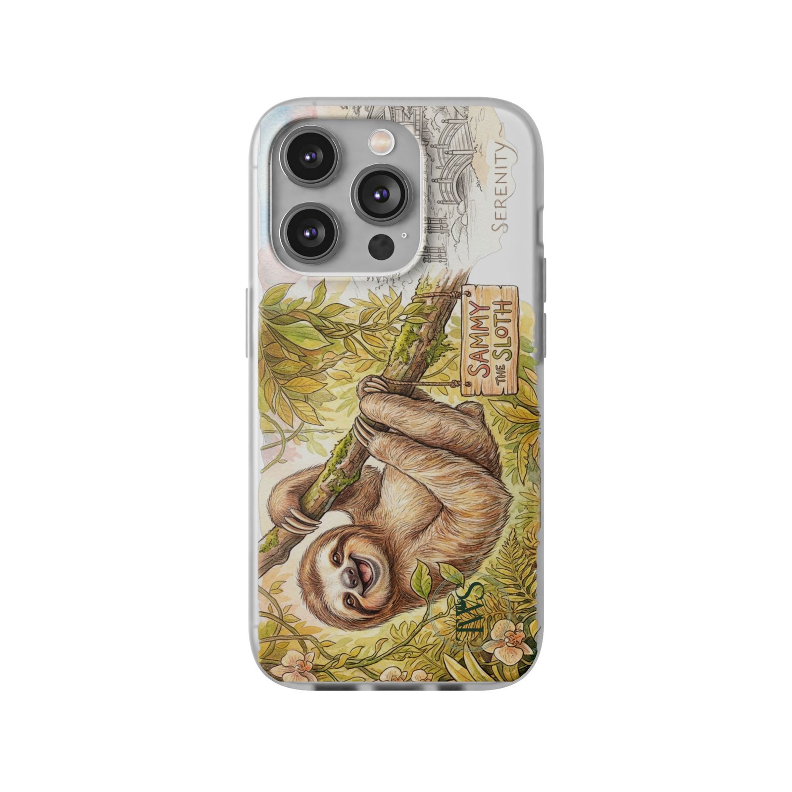 Sloth Phone Case – "Sammy the Sloth" Cute Botanical iPhone Flexi Case - Image 180