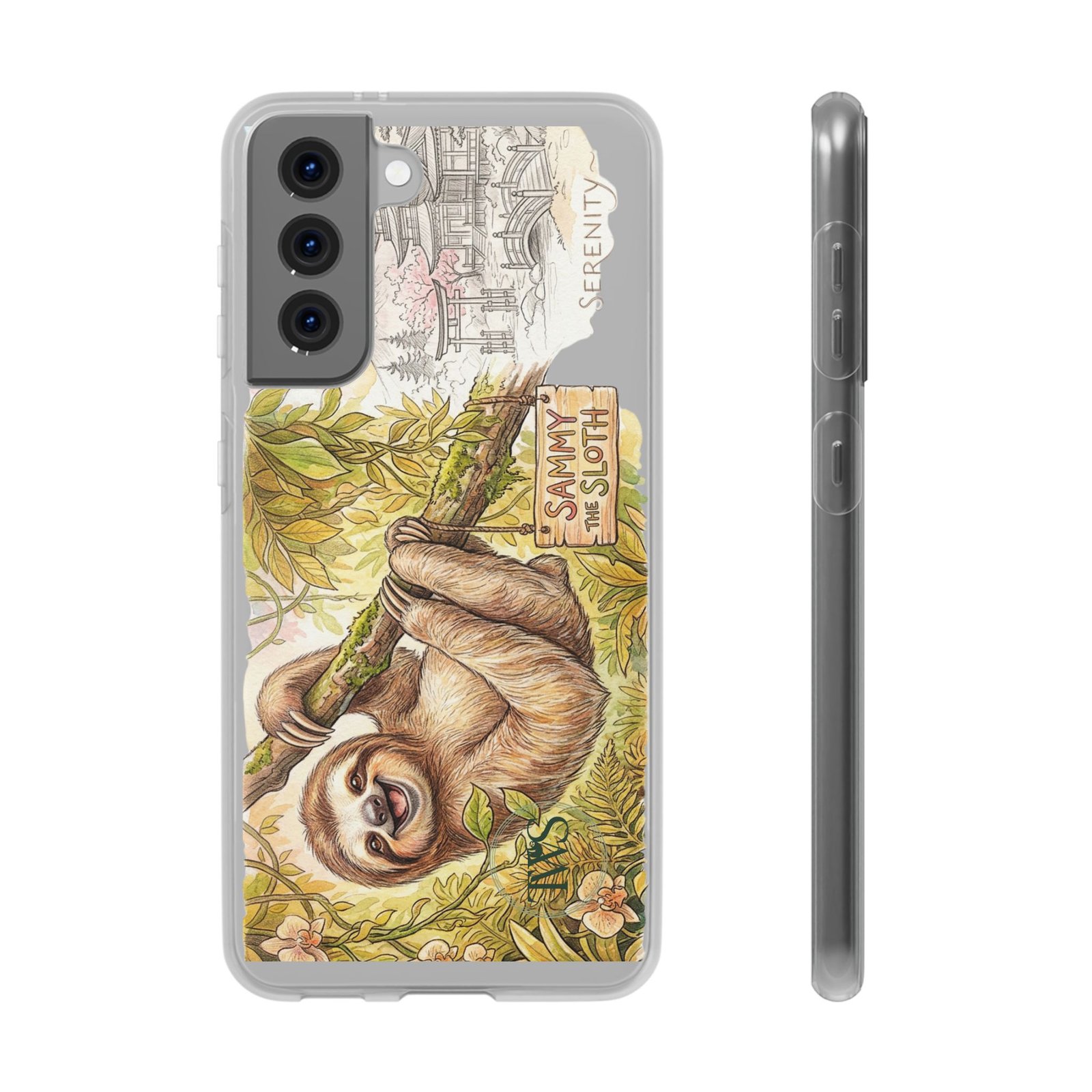 Sloth Phone Case – "Sammy the Sloth" Cute Botanical iPhone Flexi Case - Image 134