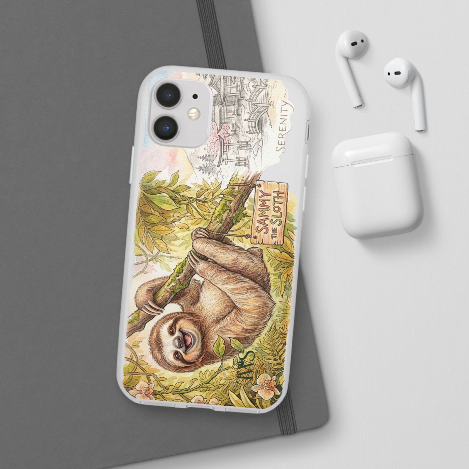 Sloth Phone Case – "Sammy the Sloth" Cute Botanical iPhone Flexi Case - Image 60