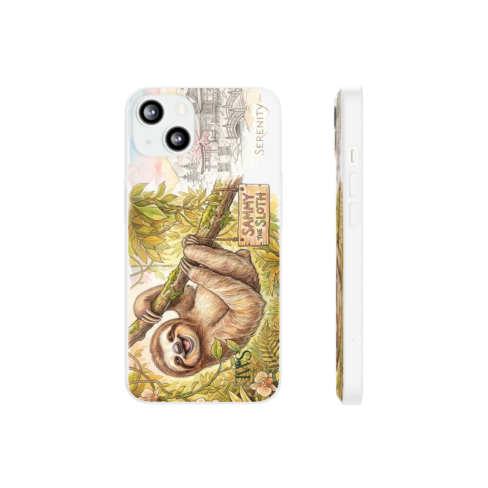 Sloth Phone Case – "Sammy the Sloth" Cute Botanical iPhone Flexi Case - Image 106