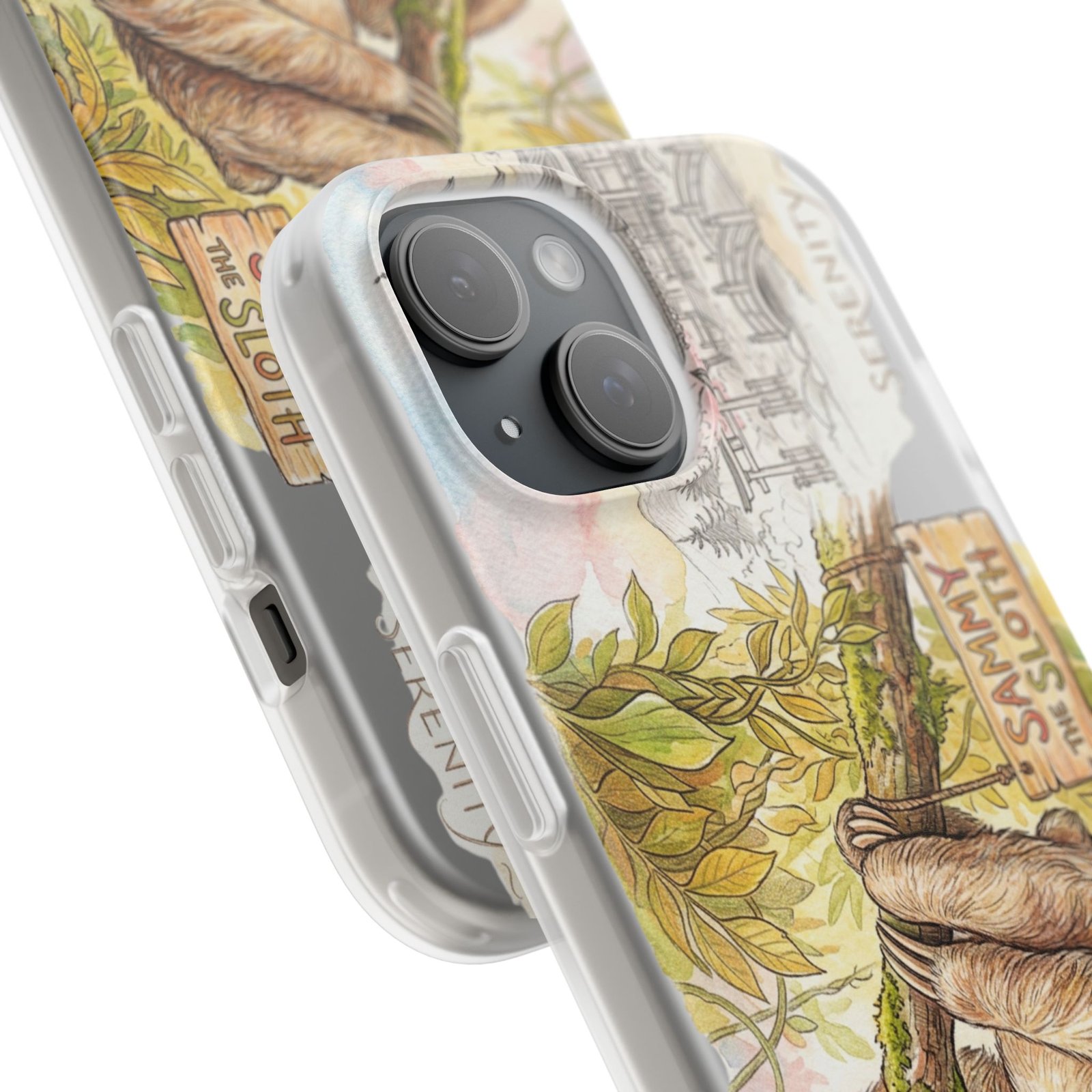Sloth Phone Case – "Sammy the Sloth" Cute Botanical iPhone Flexi Case - Image 234