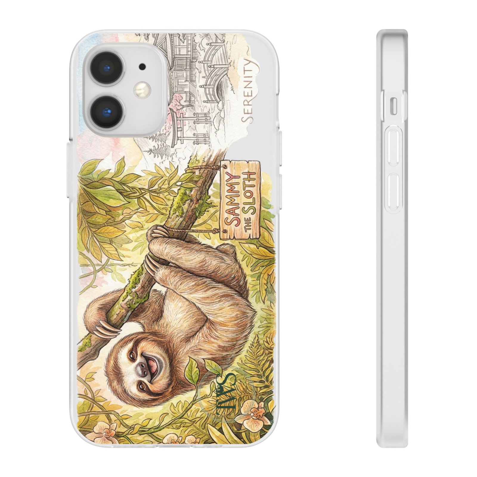 Sloth Phone Case – "Sammy the Sloth" Cute Botanical iPhone Flexi Case - Image 34
