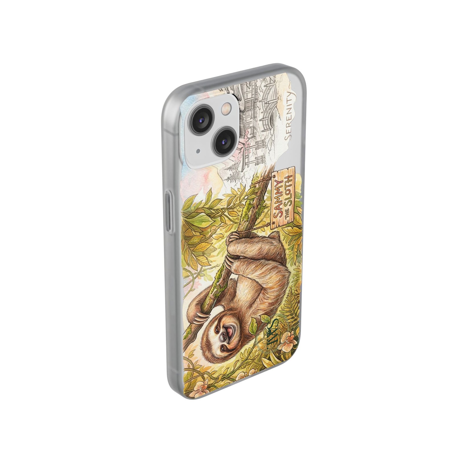 Sloth Phone Case – "Sammy the Sloth" Cute Botanical iPhone Flexi Case - Image 178