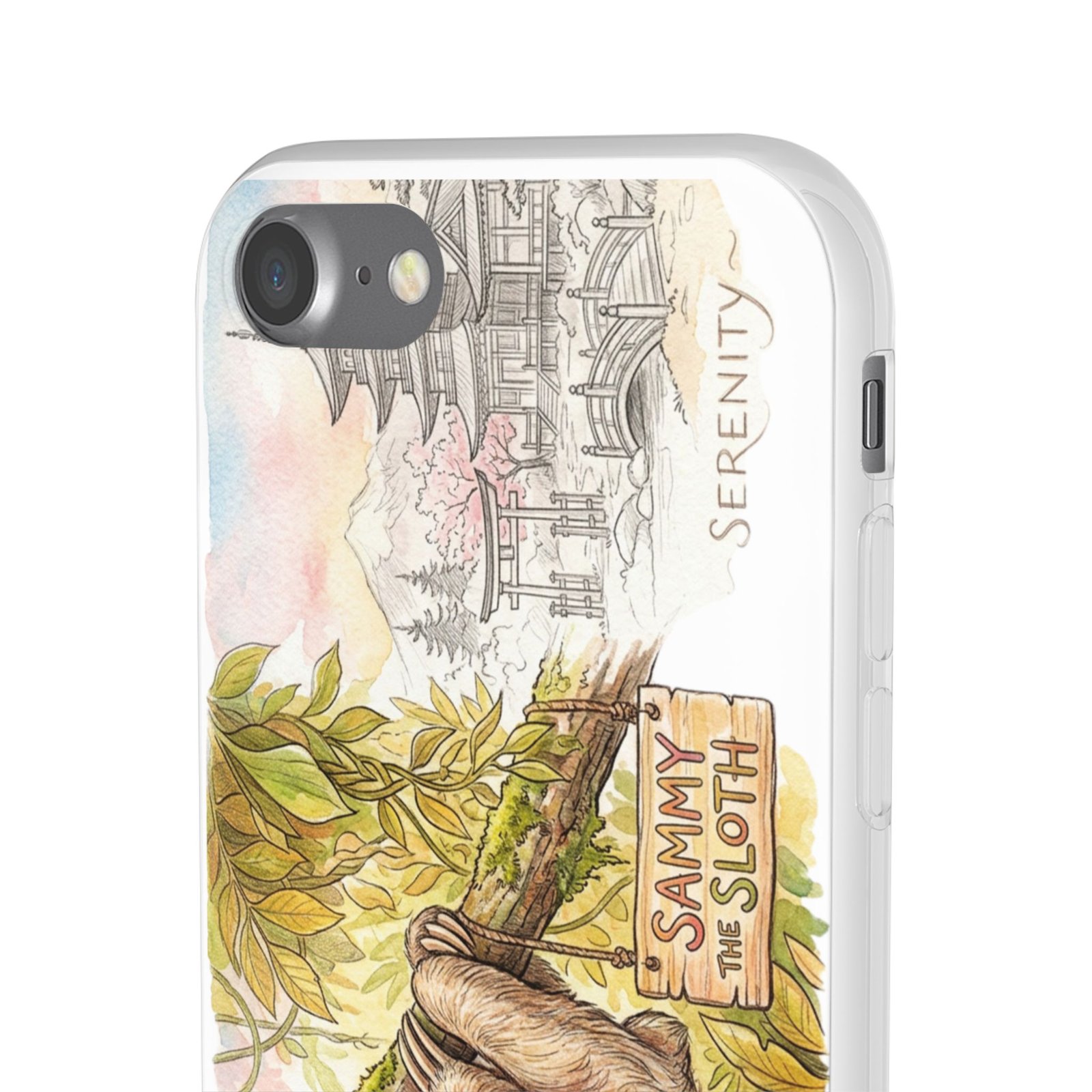 Sloth Phone Case – "Sammy the Sloth" Cute Botanical iPhone Flexi Case - Image 79