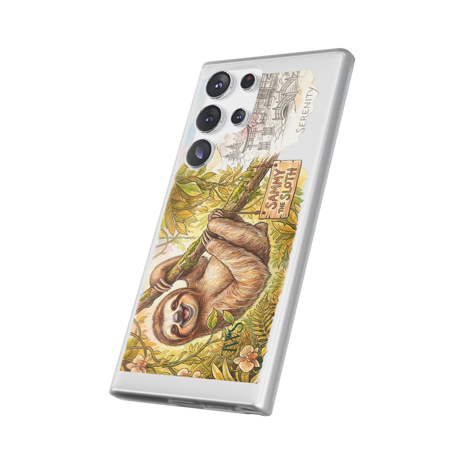 Sloth Phone Case – "Sammy the Sloth" Cute Botanical iPhone Flexi Case - Image 231
