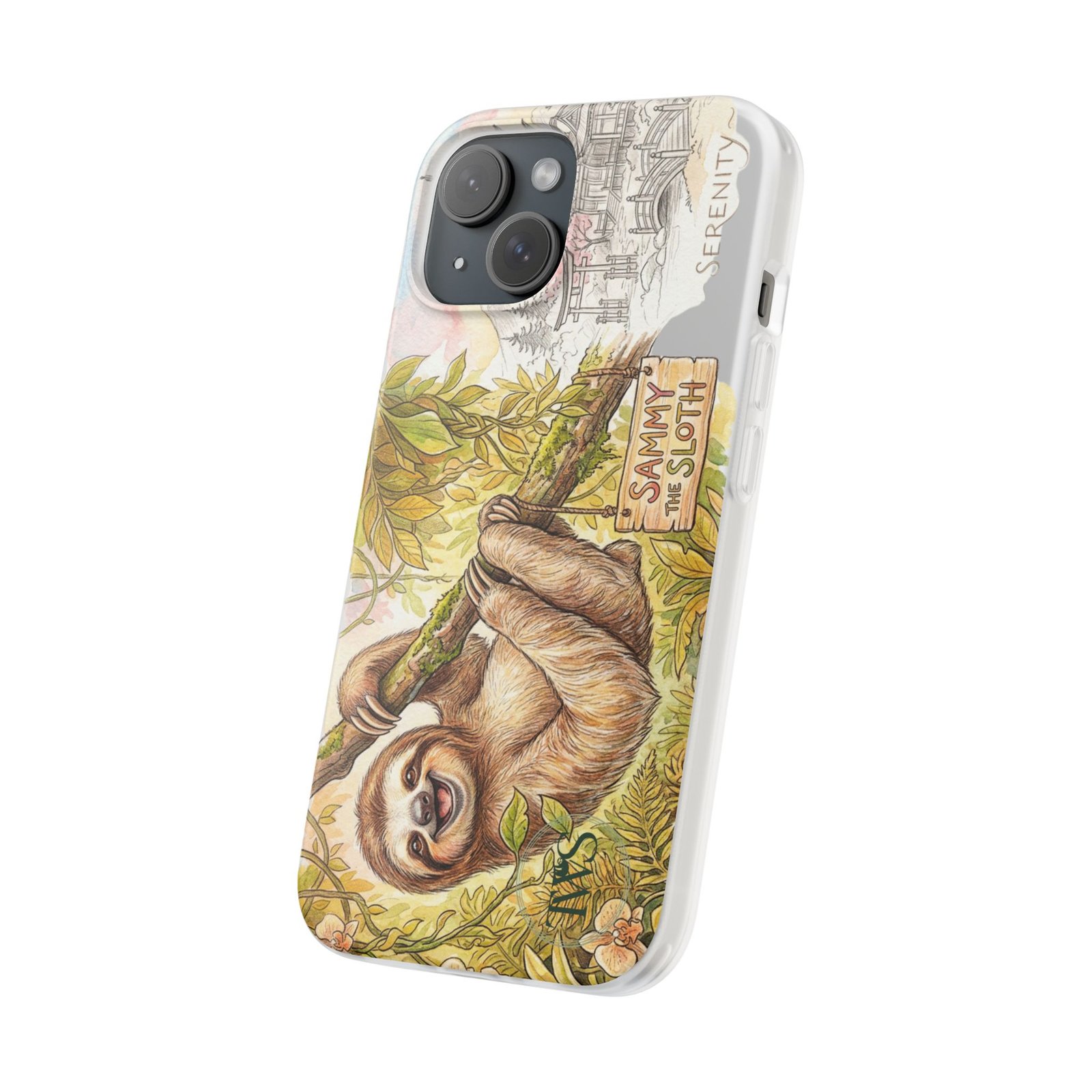 Sloth Phone Case – "Sammy the Sloth" Cute Botanical iPhone Flexi Case - Image 249