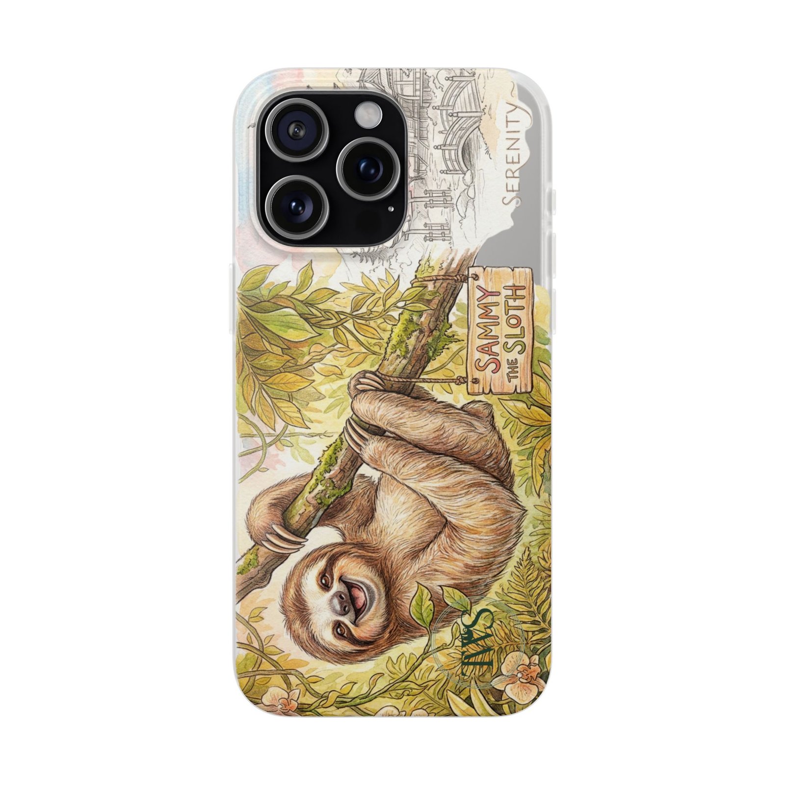 Sloth Phone Case – "Sammy the Sloth" Cute Botanical iPhone Flexi Case - Image 244