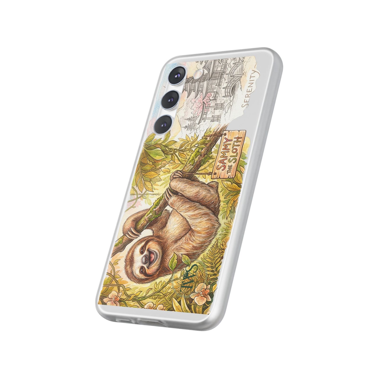 Sloth Phone Case – "Sammy the Sloth" Cute Botanical iPhone Flexi Case - Image 199