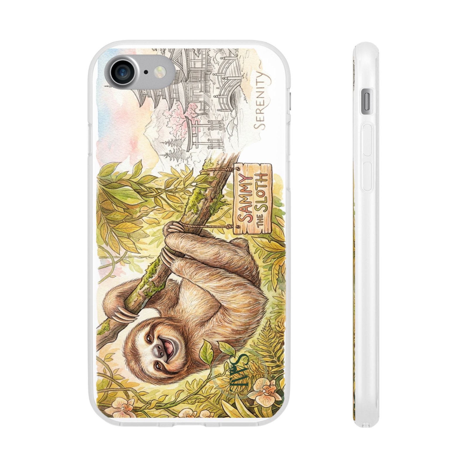 Sloth Phone Case – "Sammy the Sloth" Cute Botanical iPhone Flexi Case - Image 78
