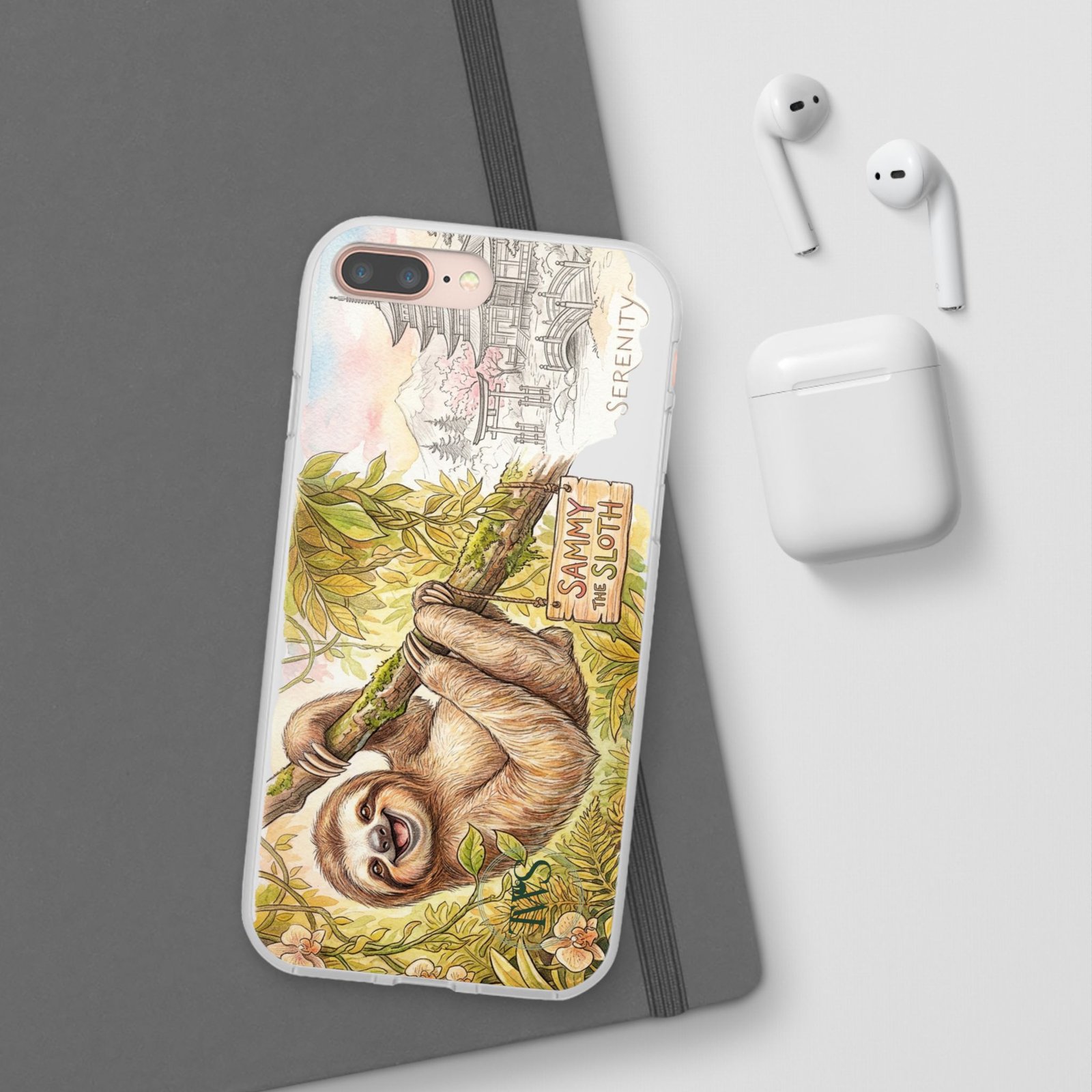 Sloth Phone Case – "Sammy the Sloth" Cute Botanical iPhone Flexi Case - Image 6