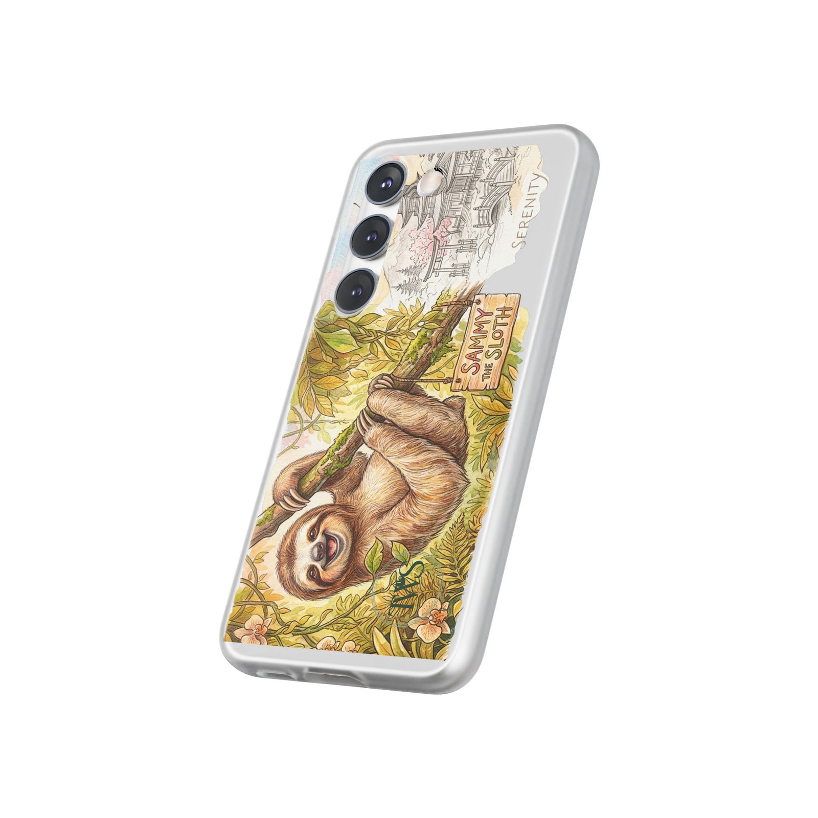 Sloth Phone Case – "Sammy the Sloth" Cute Botanical iPhone Flexi Case - Image 195