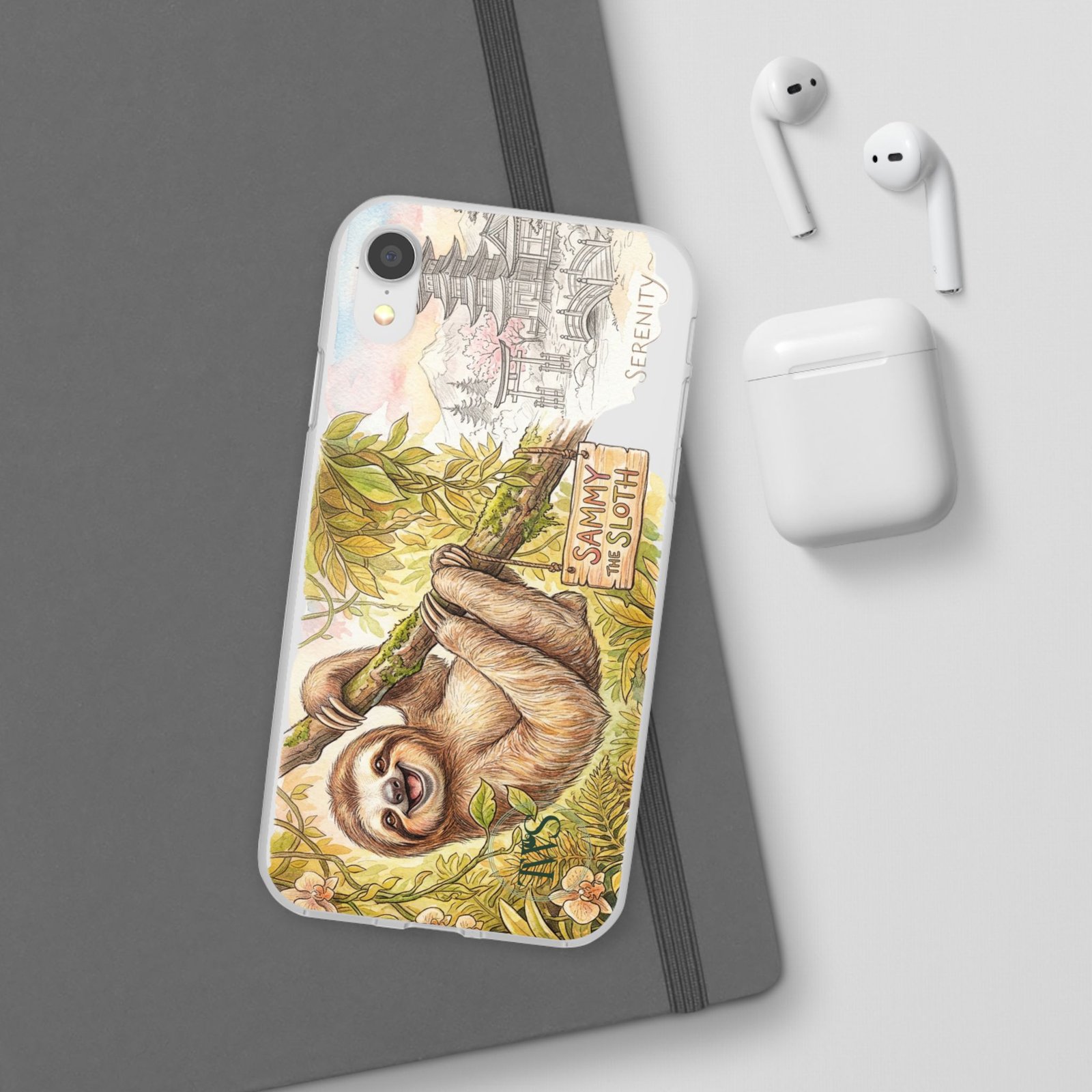 Sloth Phone Case – "Sammy the Sloth" Cute Botanical iPhone Flexi Case - Image 18