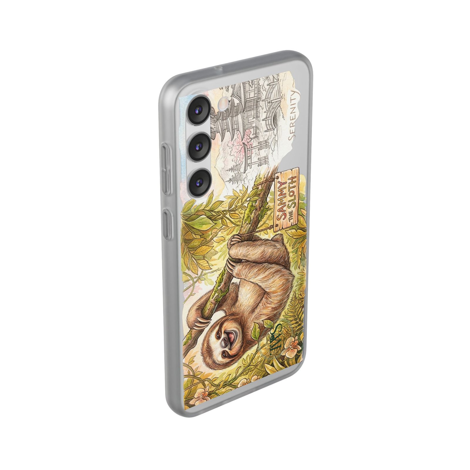 Sloth Phone Case – "Sammy the Sloth" Cute Botanical iPhone Flexi Case - Image 226