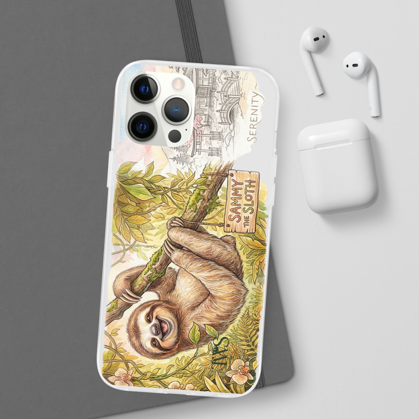 Sloth Phone Case – "Sammy the Sloth" Cute Botanical iPhone Flexi Case - Image 45