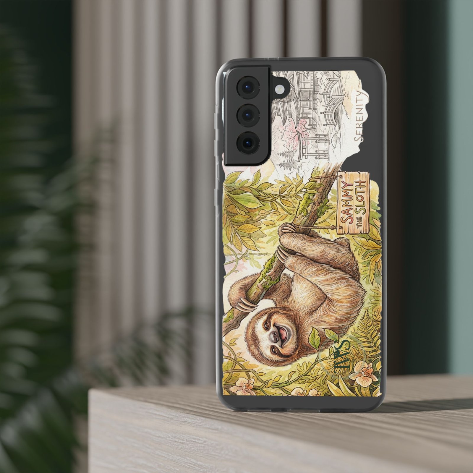 Sloth Phone Case – "Sammy the Sloth" Cute Botanical iPhone Flexi Case - Image 139