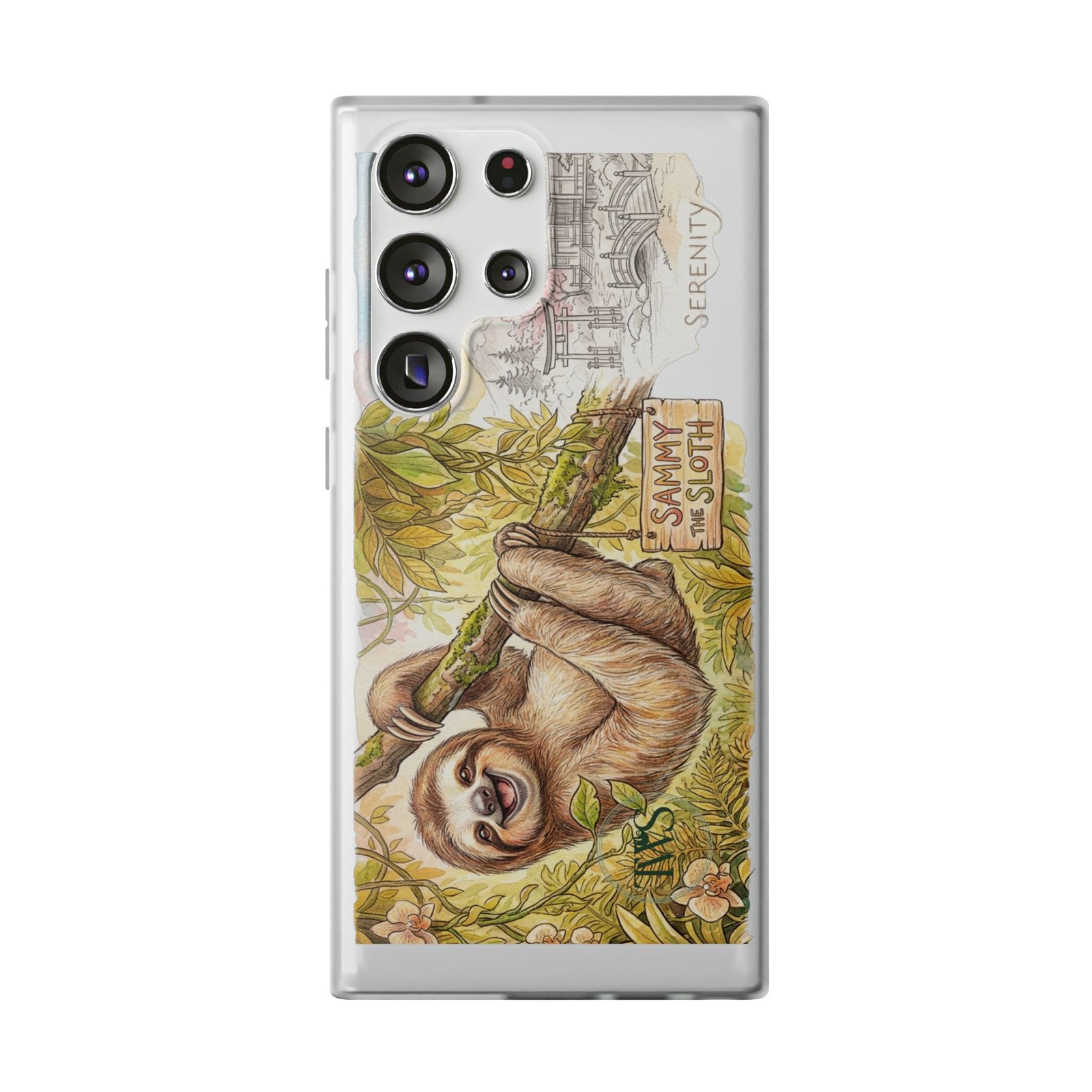 Sloth Phone Case – "Sammy the Sloth" Cute Botanical iPhone Flexi Case - Image 228