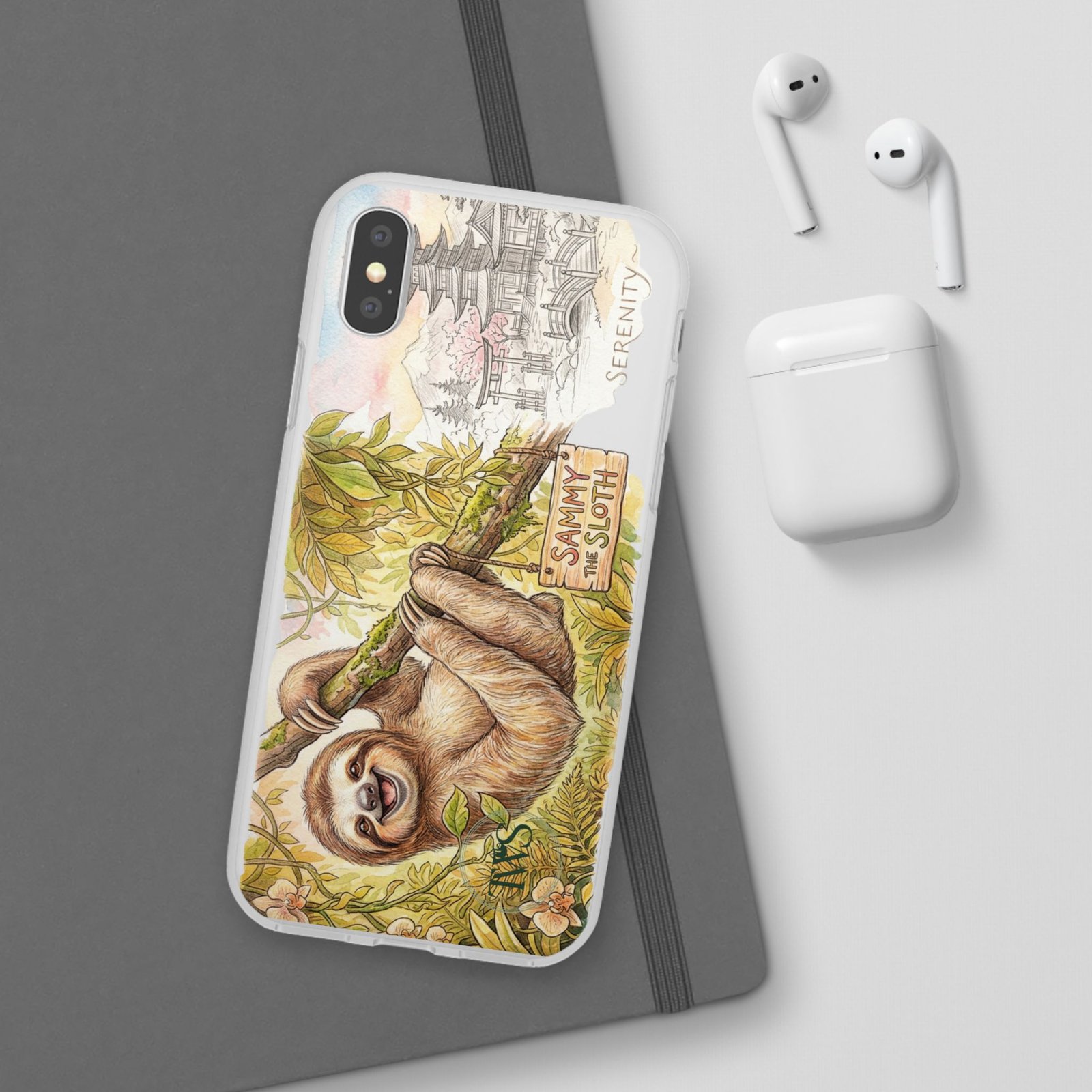 Sloth Phone Case – "Sammy the Sloth" Cute Botanical iPhone Flexi Case - Image 21