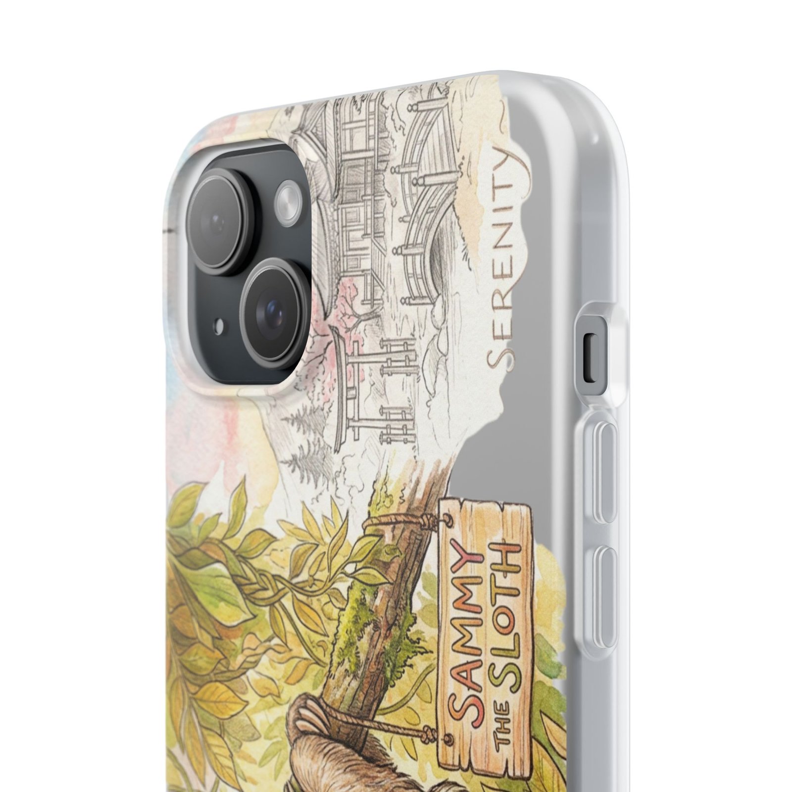 Sloth Phone Case – "Sammy the Sloth" Cute Botanical iPhone Flexi Case - Image 243